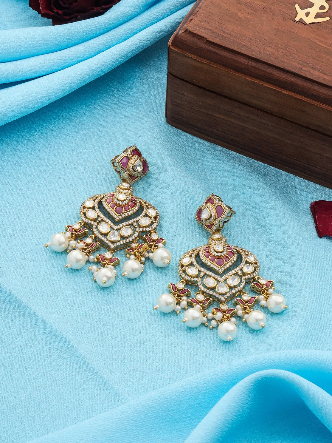 Pearl Crimson Radiance Elegant 925 Sterling Silver Earrings For Women