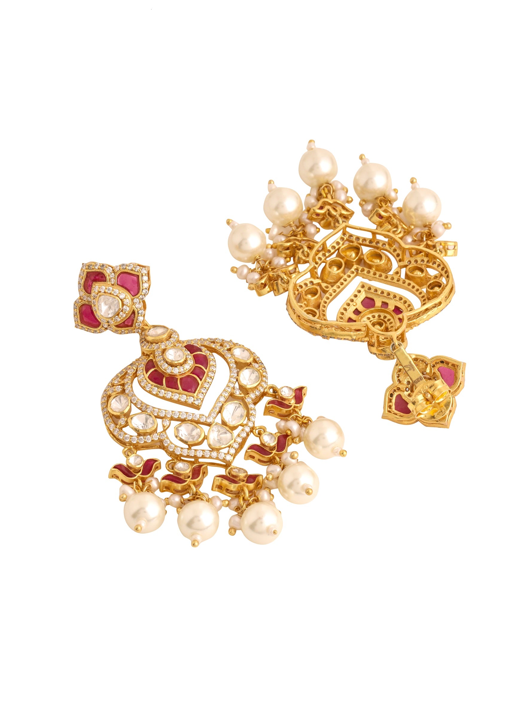 Pearl Crimson Radiance Elegant 925 Sterling Silver Earrings For Women