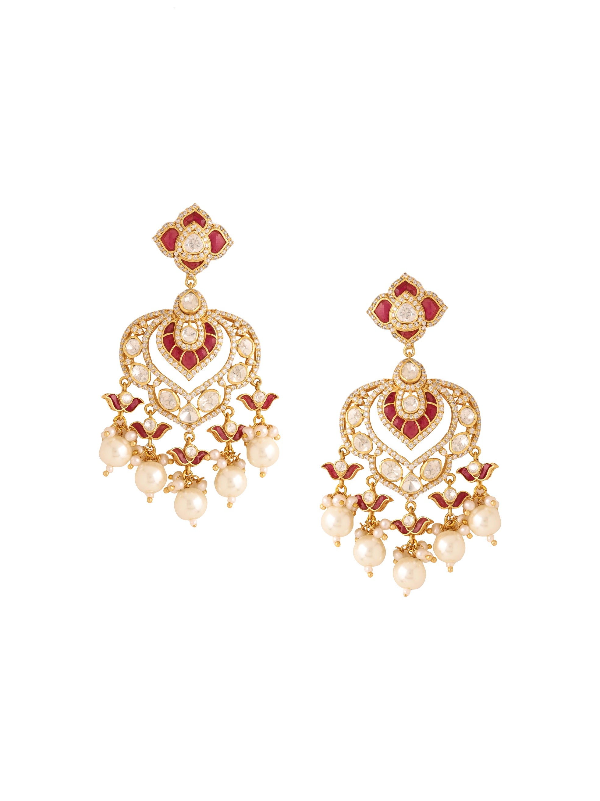 Pearl Crimson Radiance Elegant 925 Sterling Silver Earrings For Women