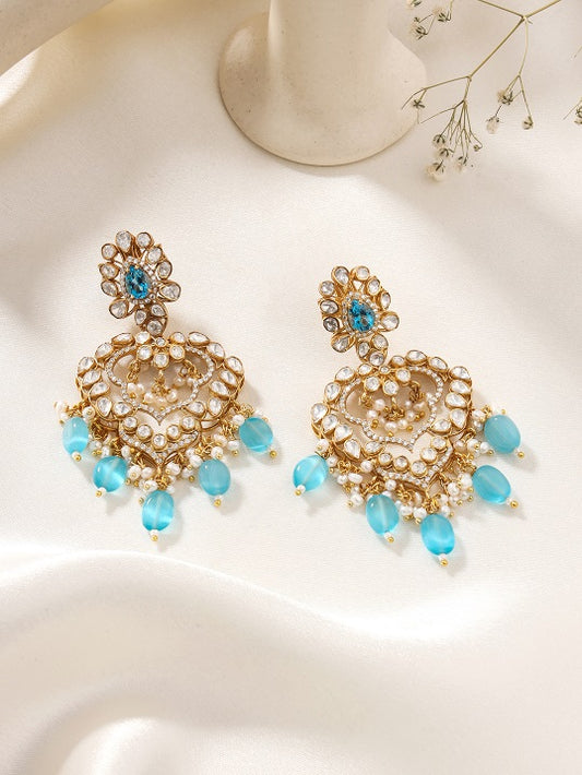 Pearl Blue Topaz Azure 925 Sterling Silver Chandbali Earrings For Women
