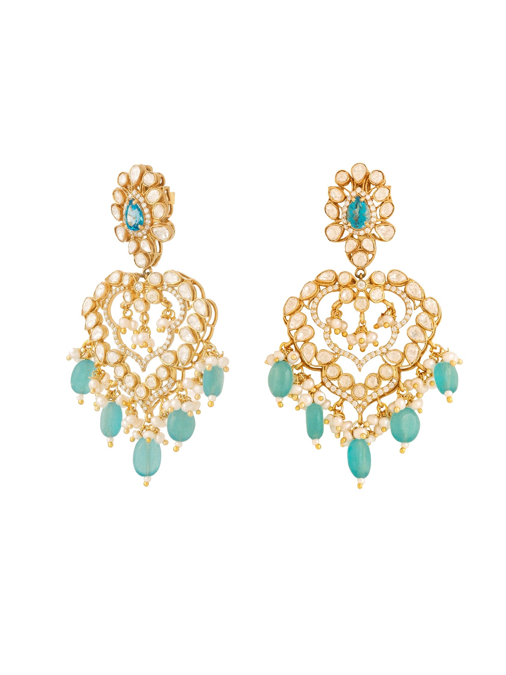 Pearl Blue Topaz Azure 925 Sterling Silver Chandbali Earrings For Women