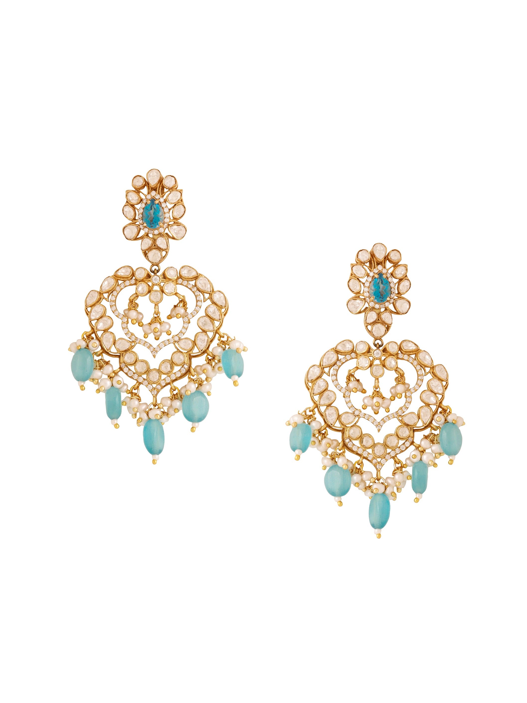 Pearl Blue Topaz Azure 925 Sterling Silver Chandbali Earrings For Women