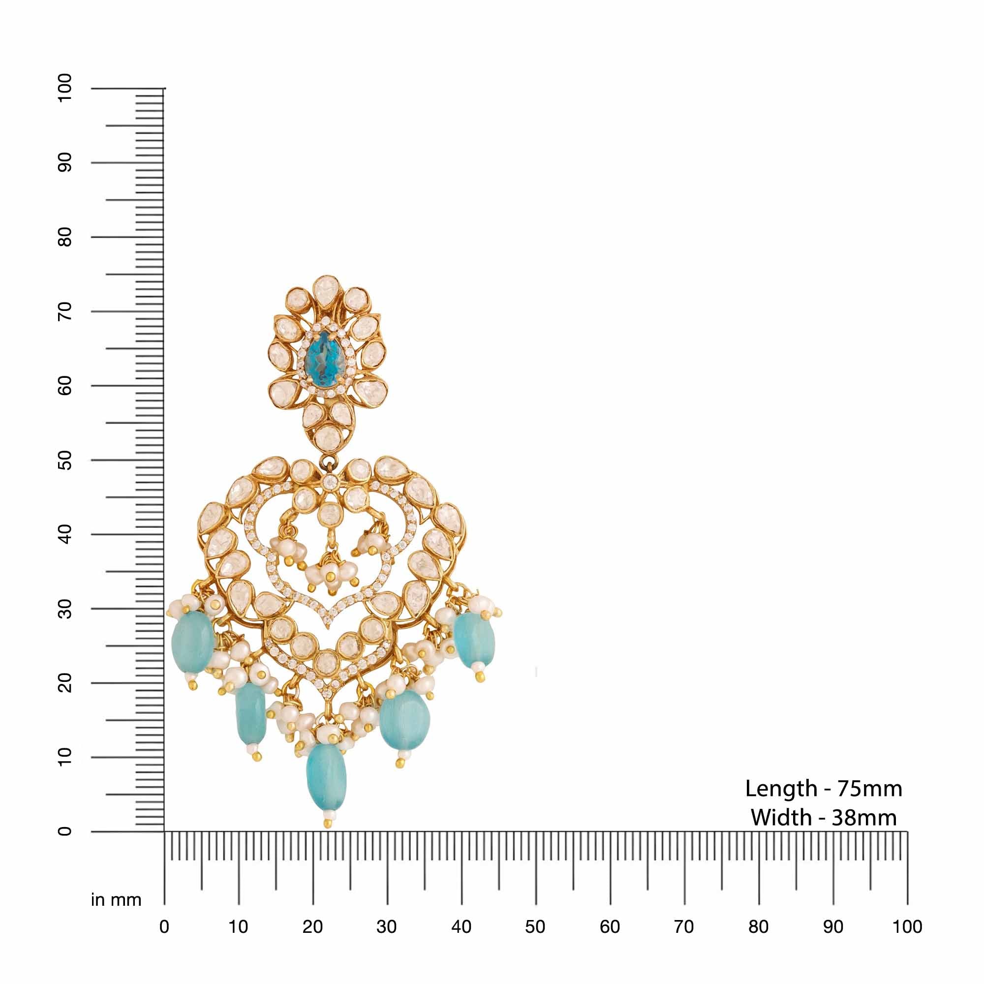 Pearl Blue Topaz Azure 925 Sterling Silver Chandbali Earrings For Women