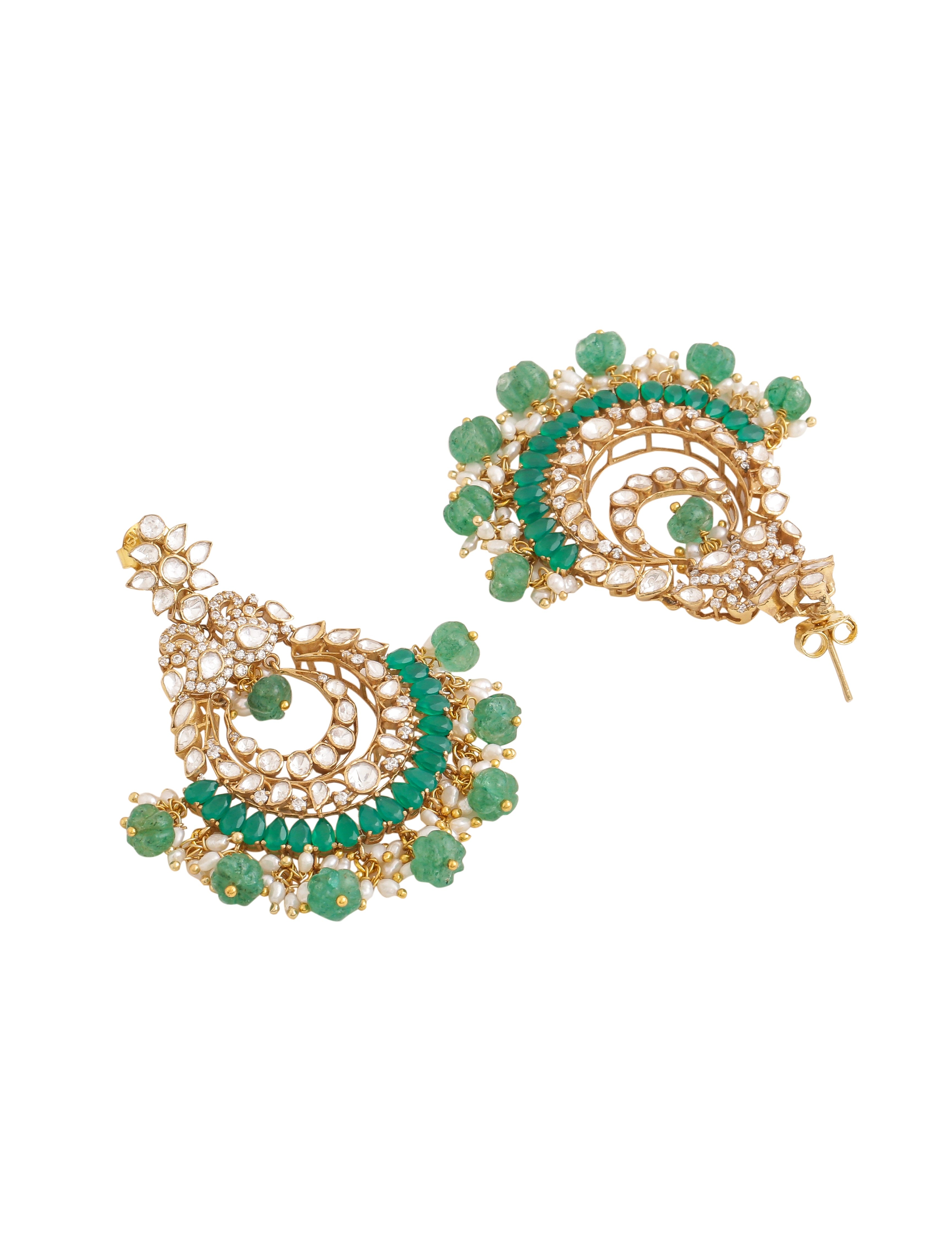 Quartz Pearl Lustrous Gem Embedded Chandbali Earrings For Women