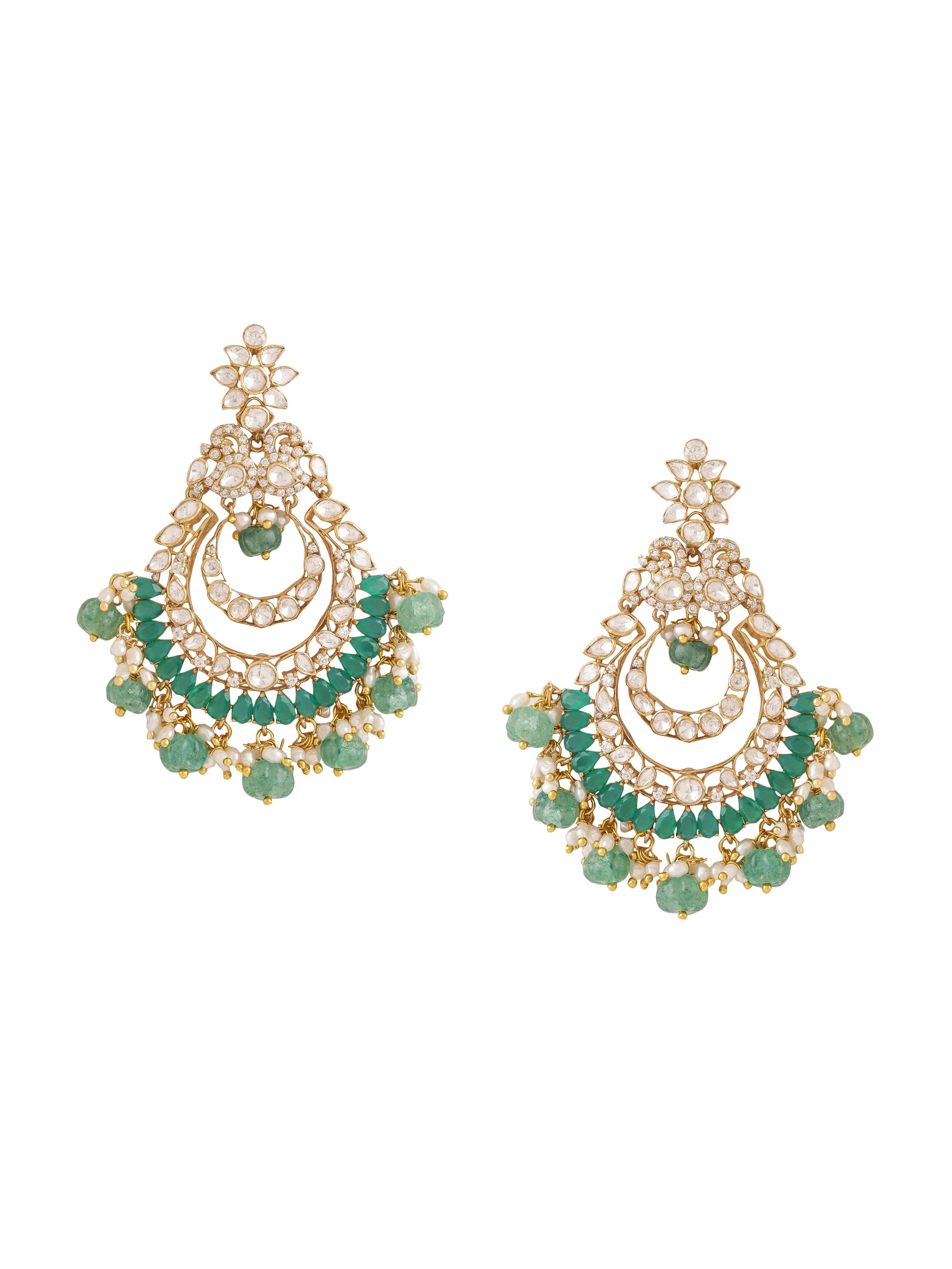 Quartz Pearl Lustrous Gem Embedded Chandbali Earrings For Women