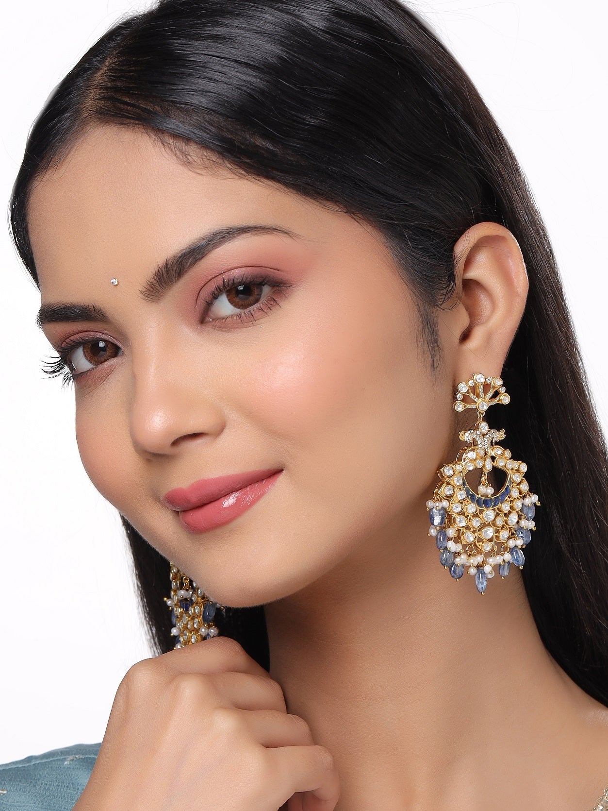 Blue Splendor Chandbali Earrings For Women