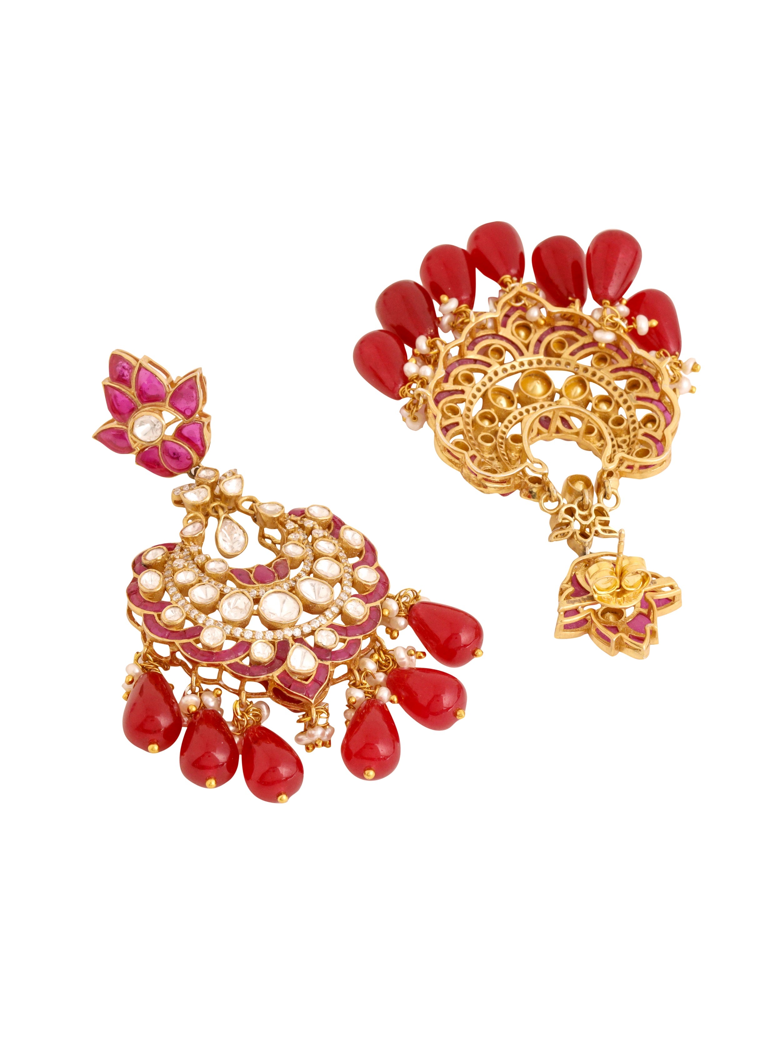 Pearl Crimson Chandbali Earrings For Women