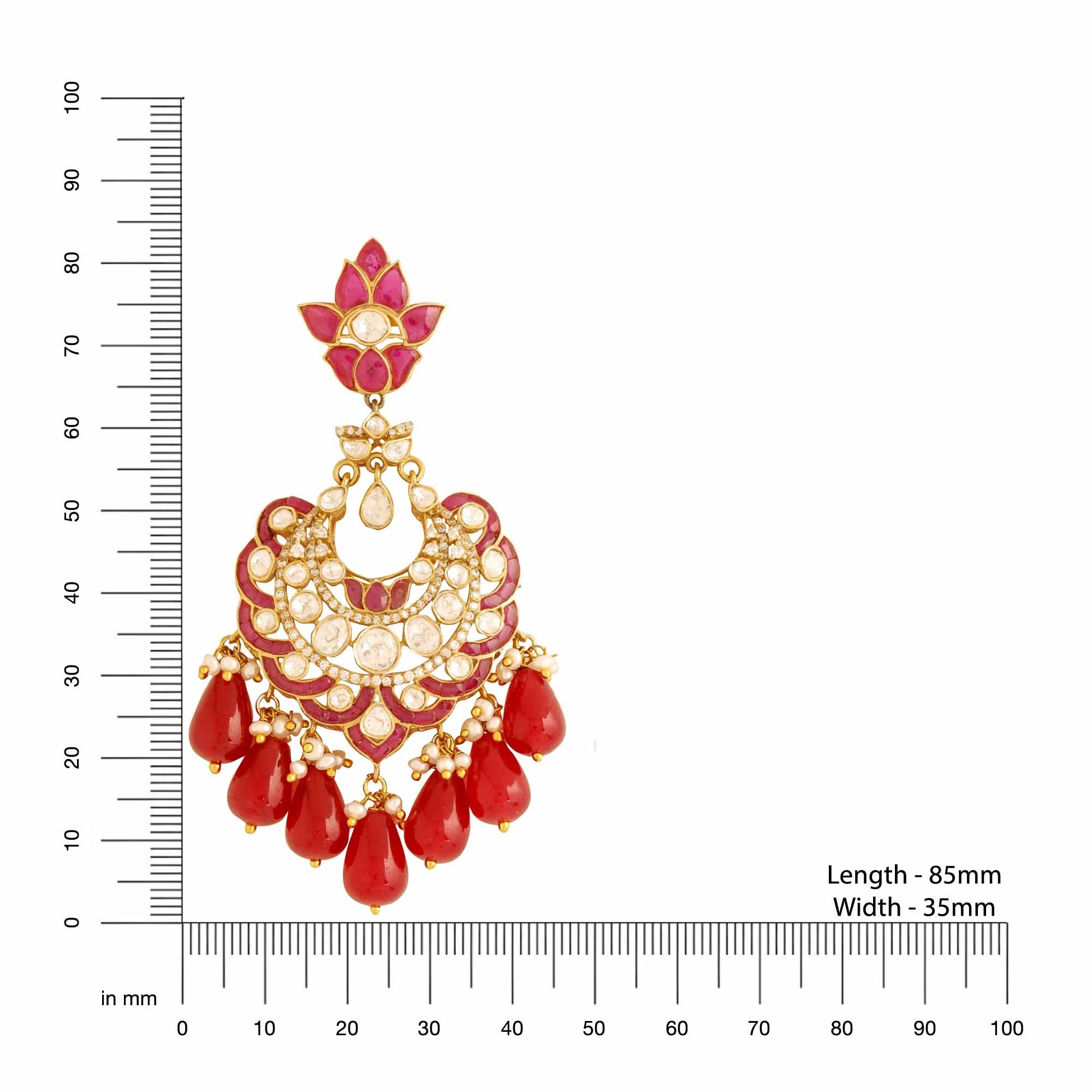 Pearl Crimson Chandbali Earrings For Women