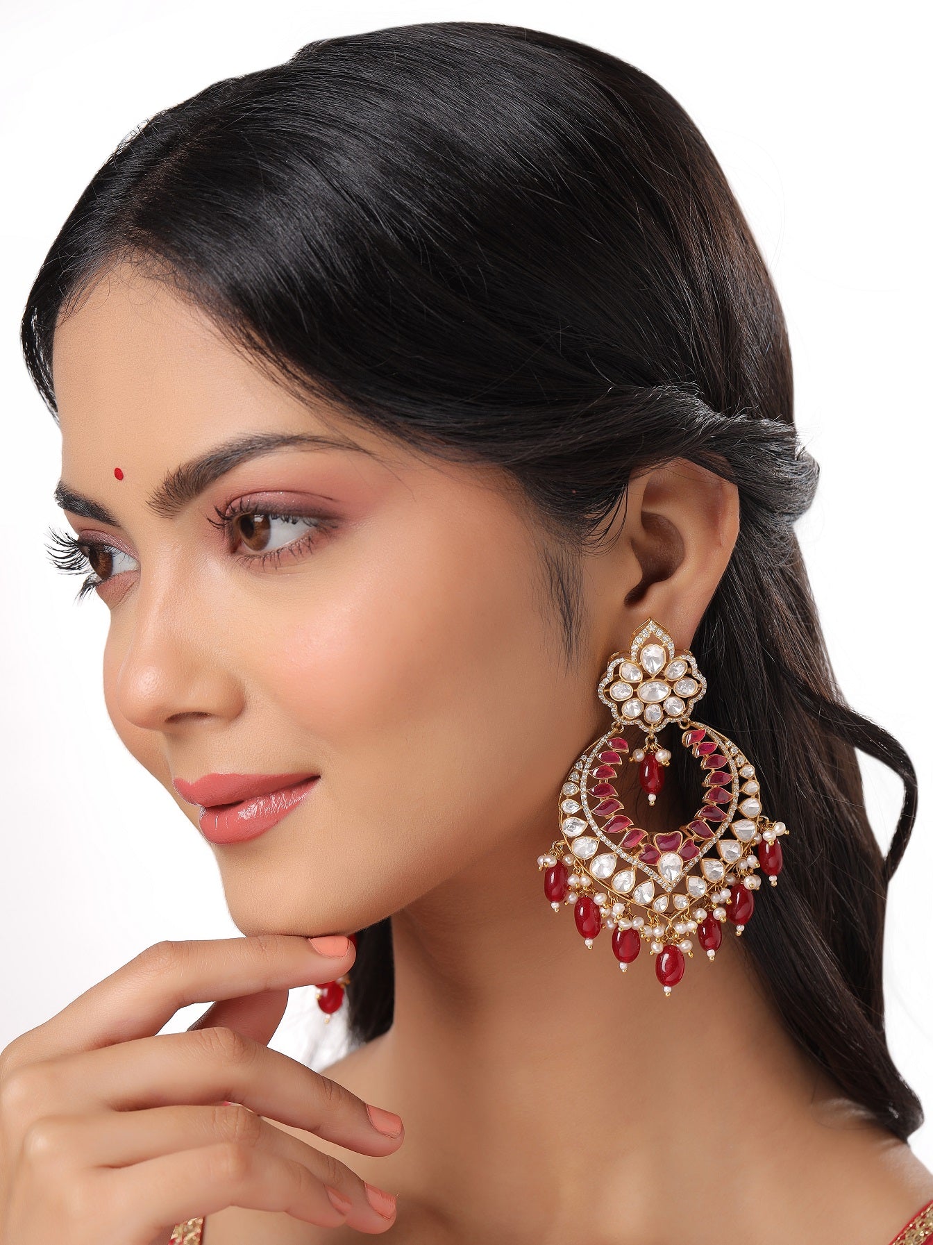 Red Radiance Chandbali Earrings For Women