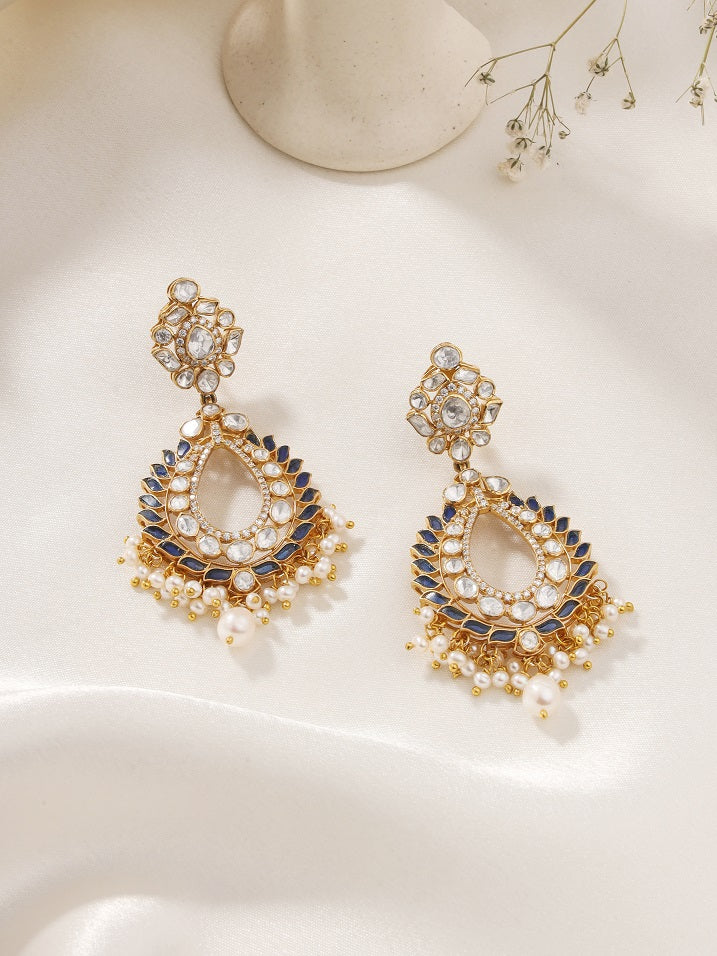 Pearl Beautiful Blue Talfe Chandbali Earrings For Women