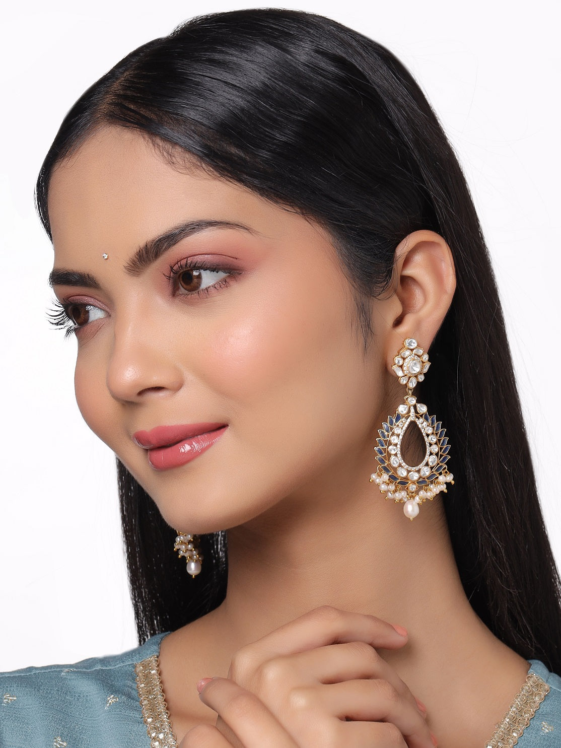 Pearl Beautiful Blue Talfe Chandbali Earrings For Women