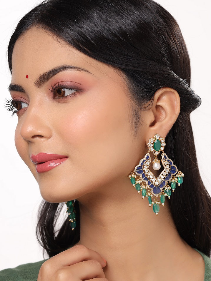 Green Onyx Mystic Chandbali Earrings in 925 Sterling Silver For Women