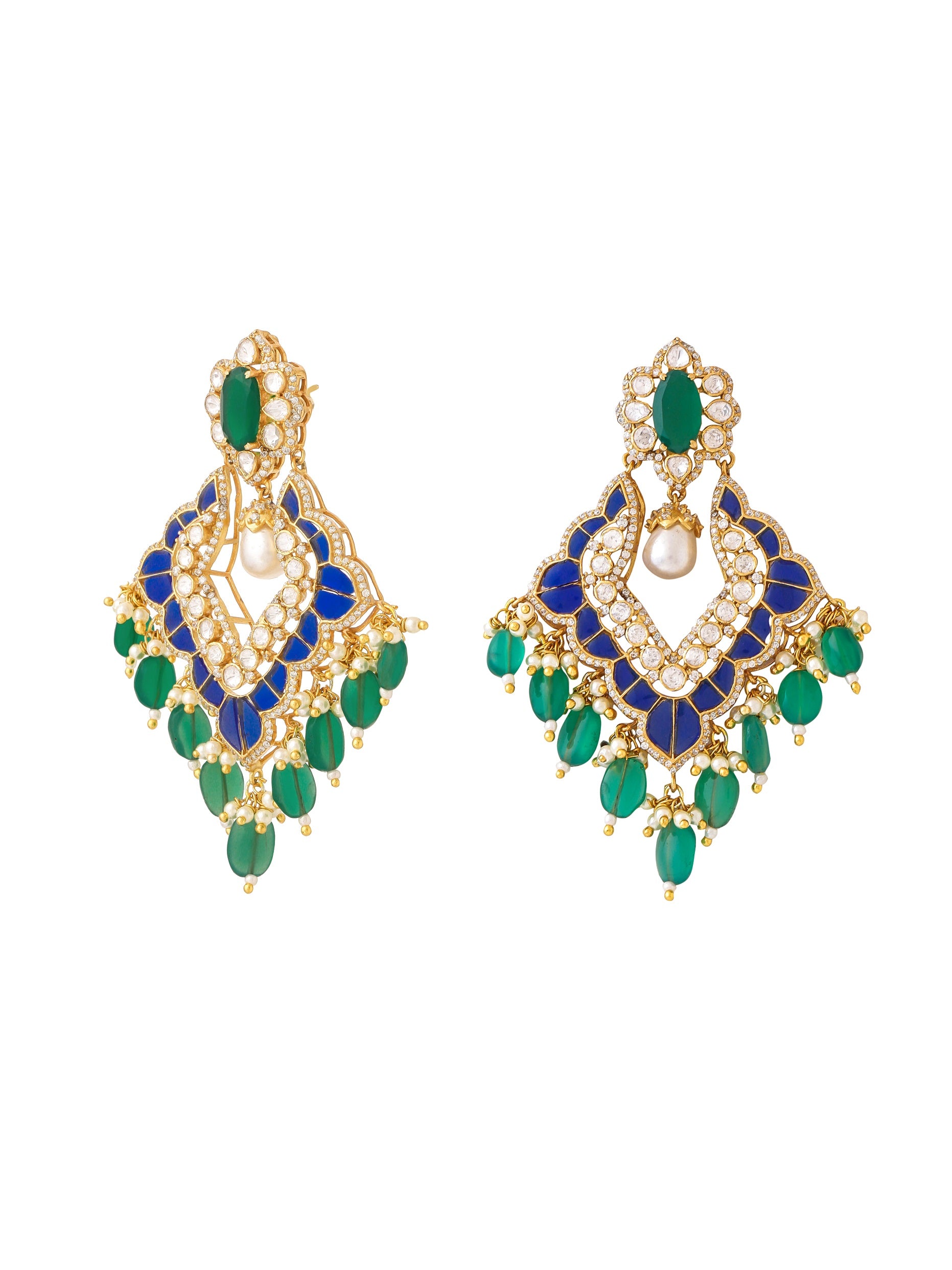 Green Onyx Mystic Chandbali Earrings in 925 Sterling Silver For Women