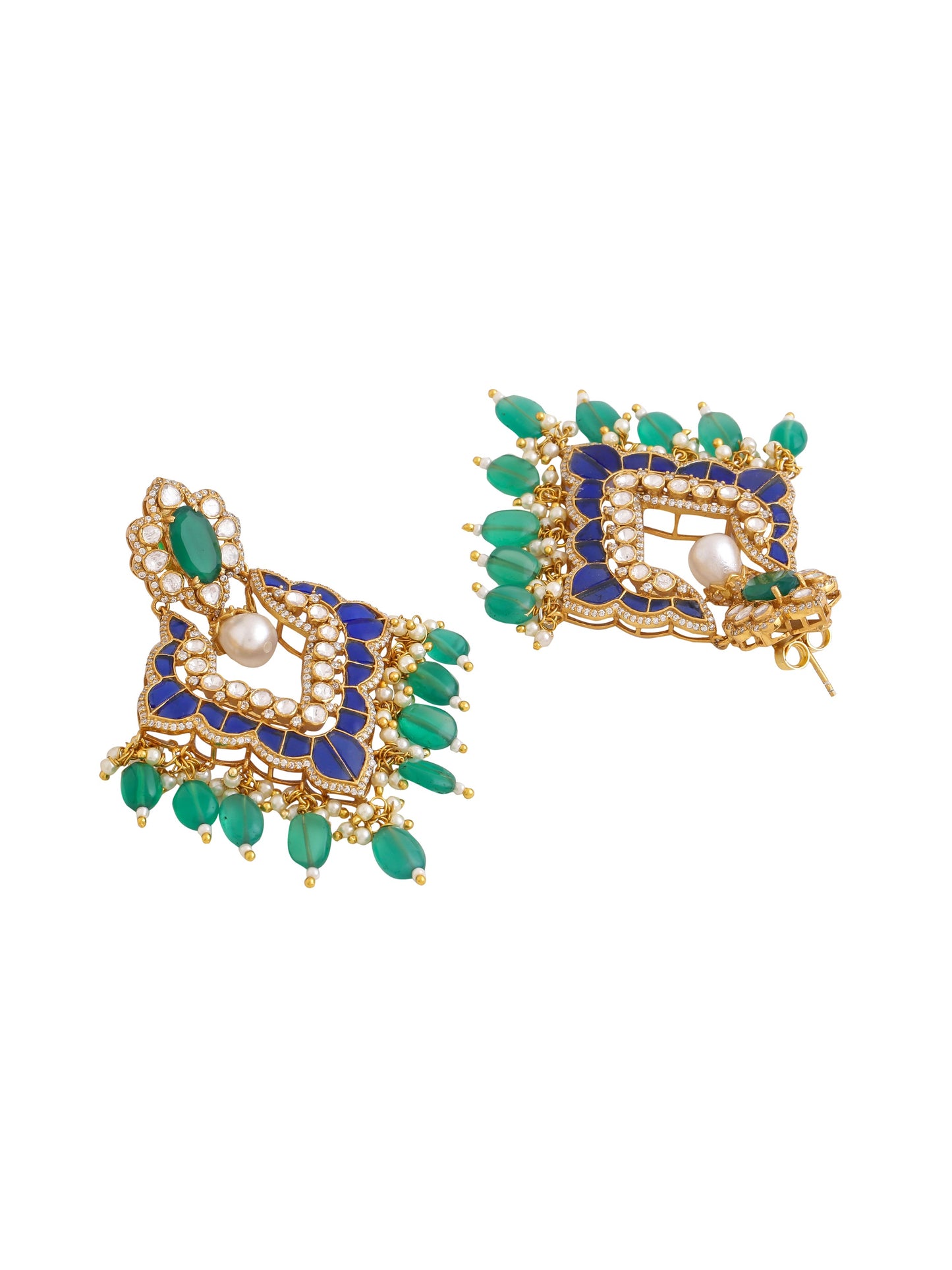 Green Onyx Mystic Chandbali Earrings in 925 Sterling Silver For Women
