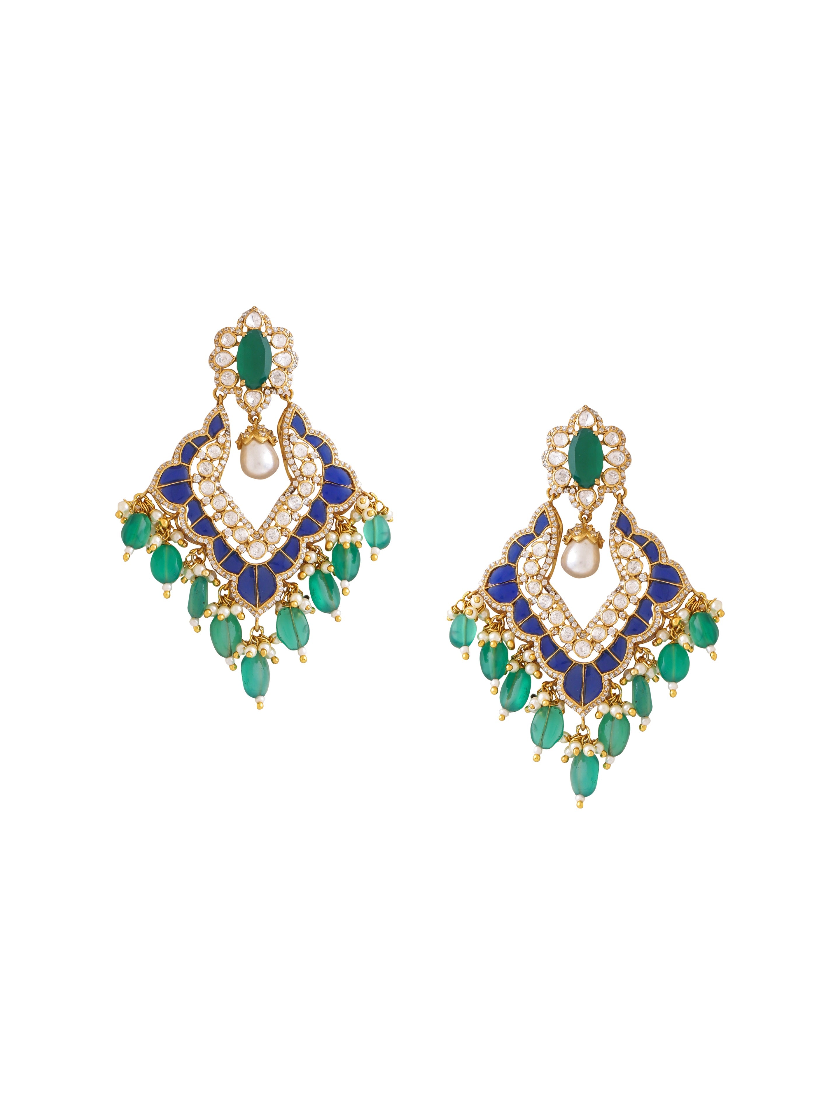 Green Onyx Mystic Chandbali Earrings in 925 Sterling Silver For Women