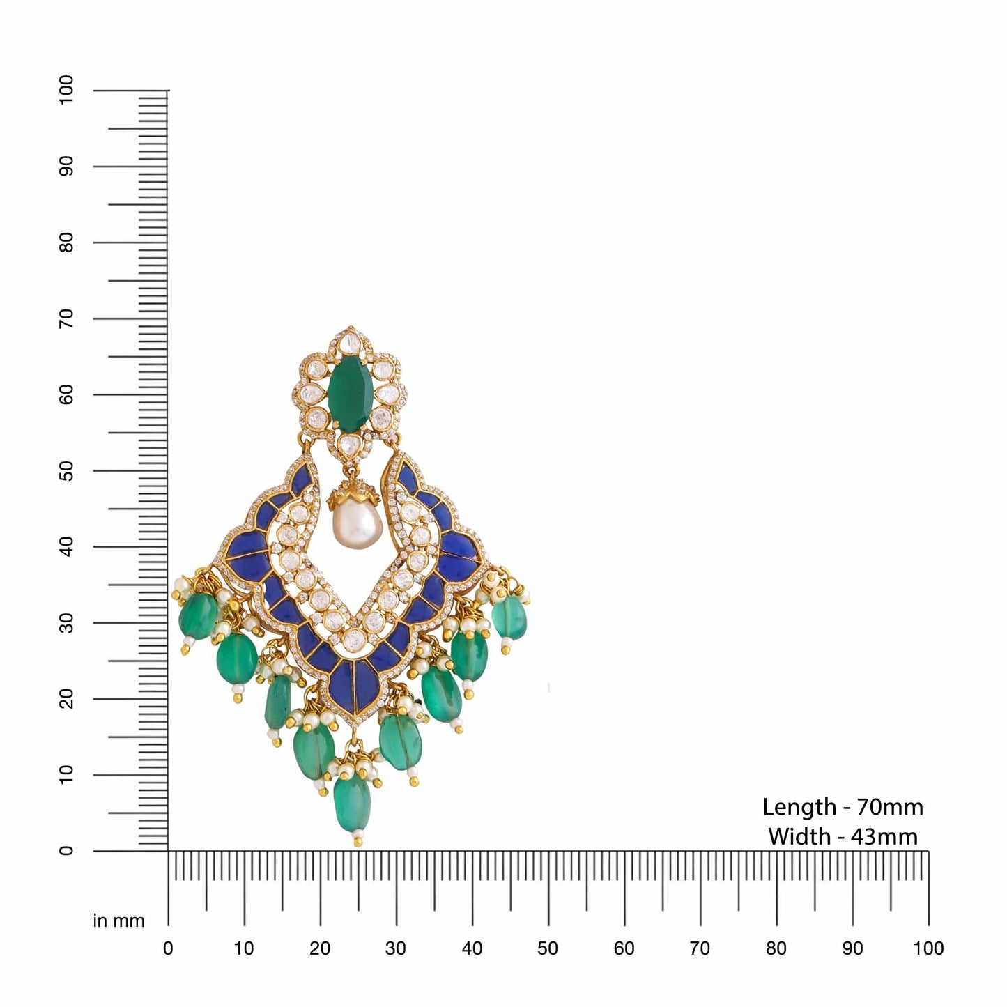 Green Onyx Mystic Chandbali Earrings in 925 Sterling Silver For Women