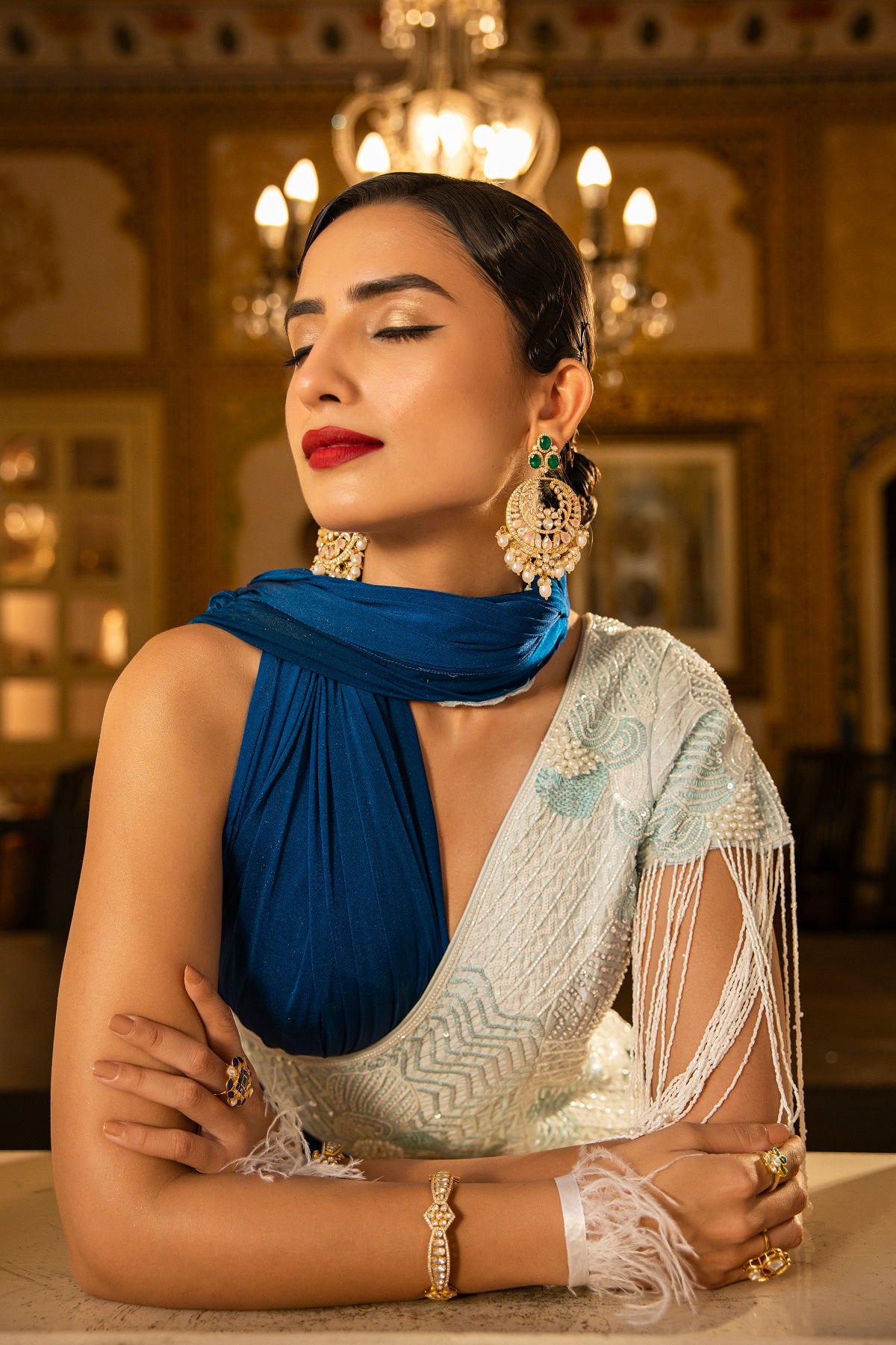 Quartz Pearl Enchanted Chandbali Earrings in 925 Sterling Silver For Women