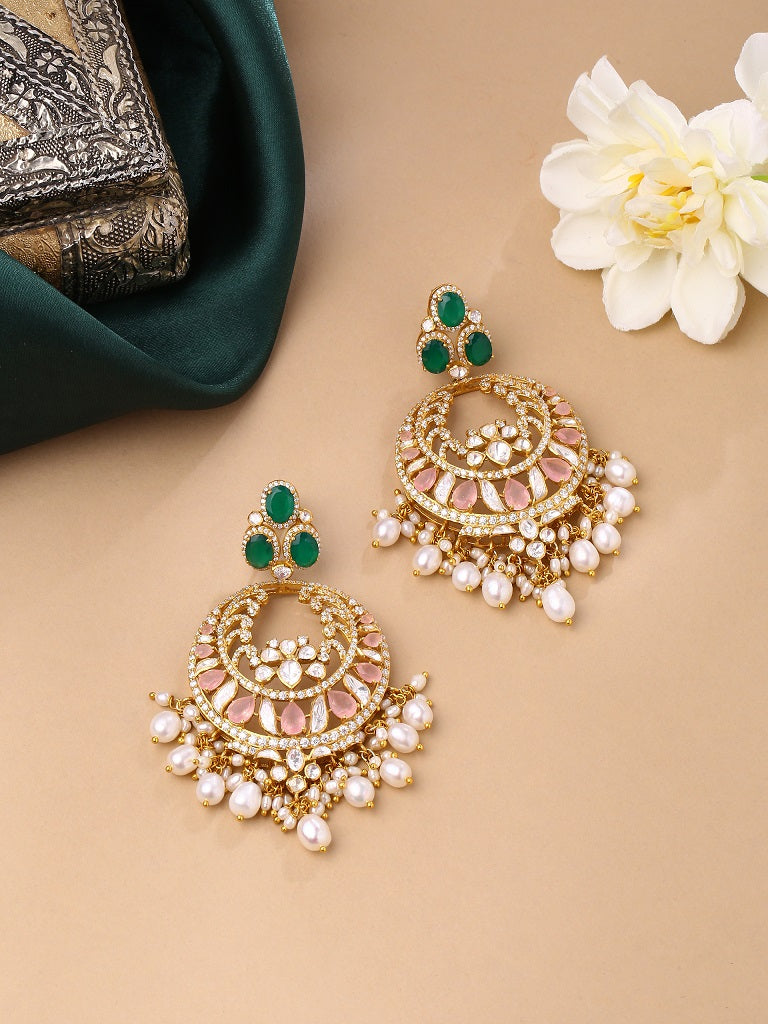 Quartz Pearl Enchanted Chandbali Earrings in 925 Sterling Silver For Women