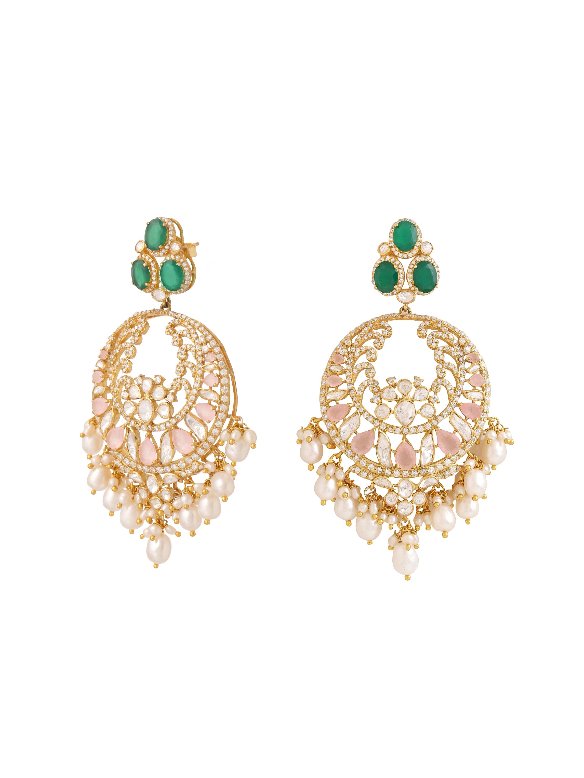 Quartz Pearl Enchanted Chandbali Earrings in 925 Sterling Silver For Women