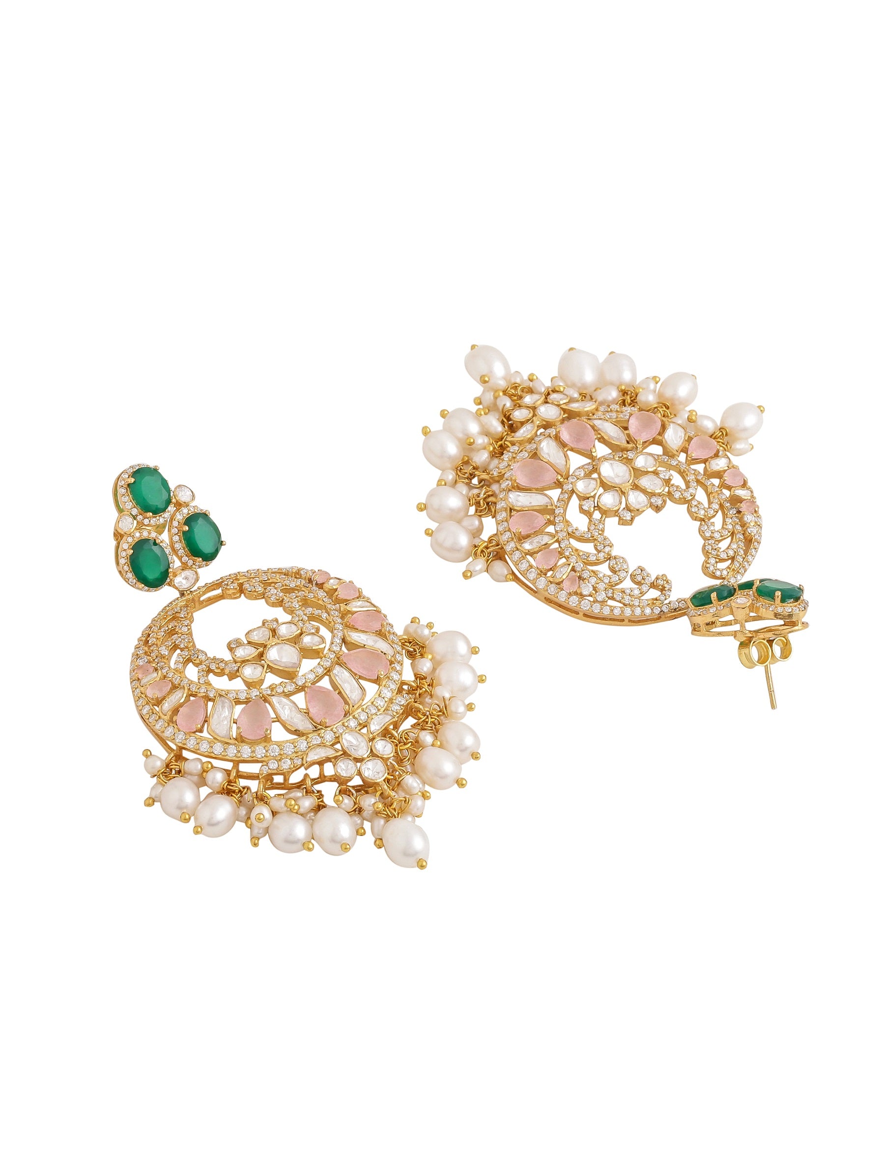 Quartz Pearl Enchanted Chandbali Earrings in 925 Sterling Silver For Women