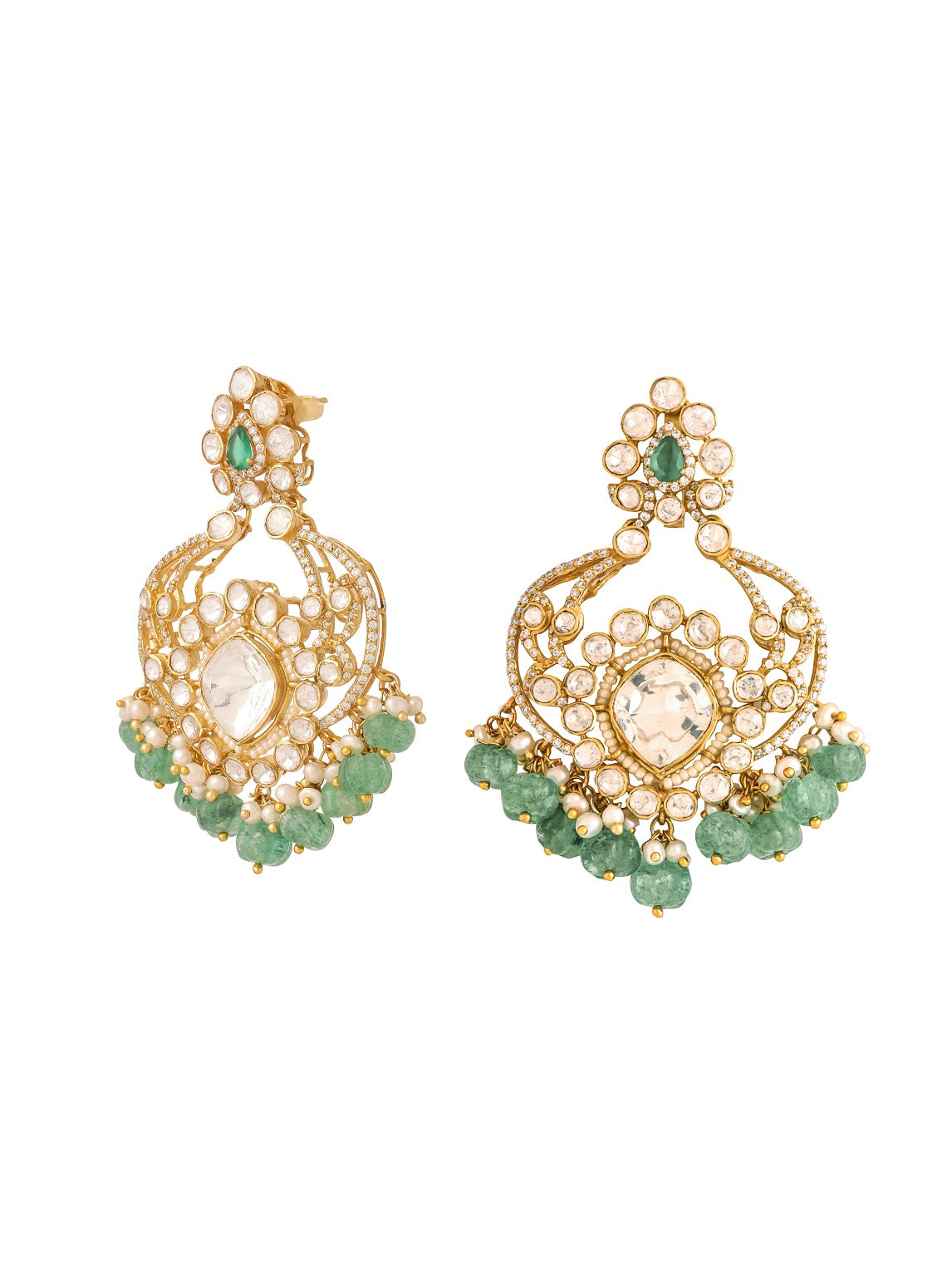 Pearl Green Onyx Verdant Harmony 925 Sterling Silver Chandbali Earrings For Women