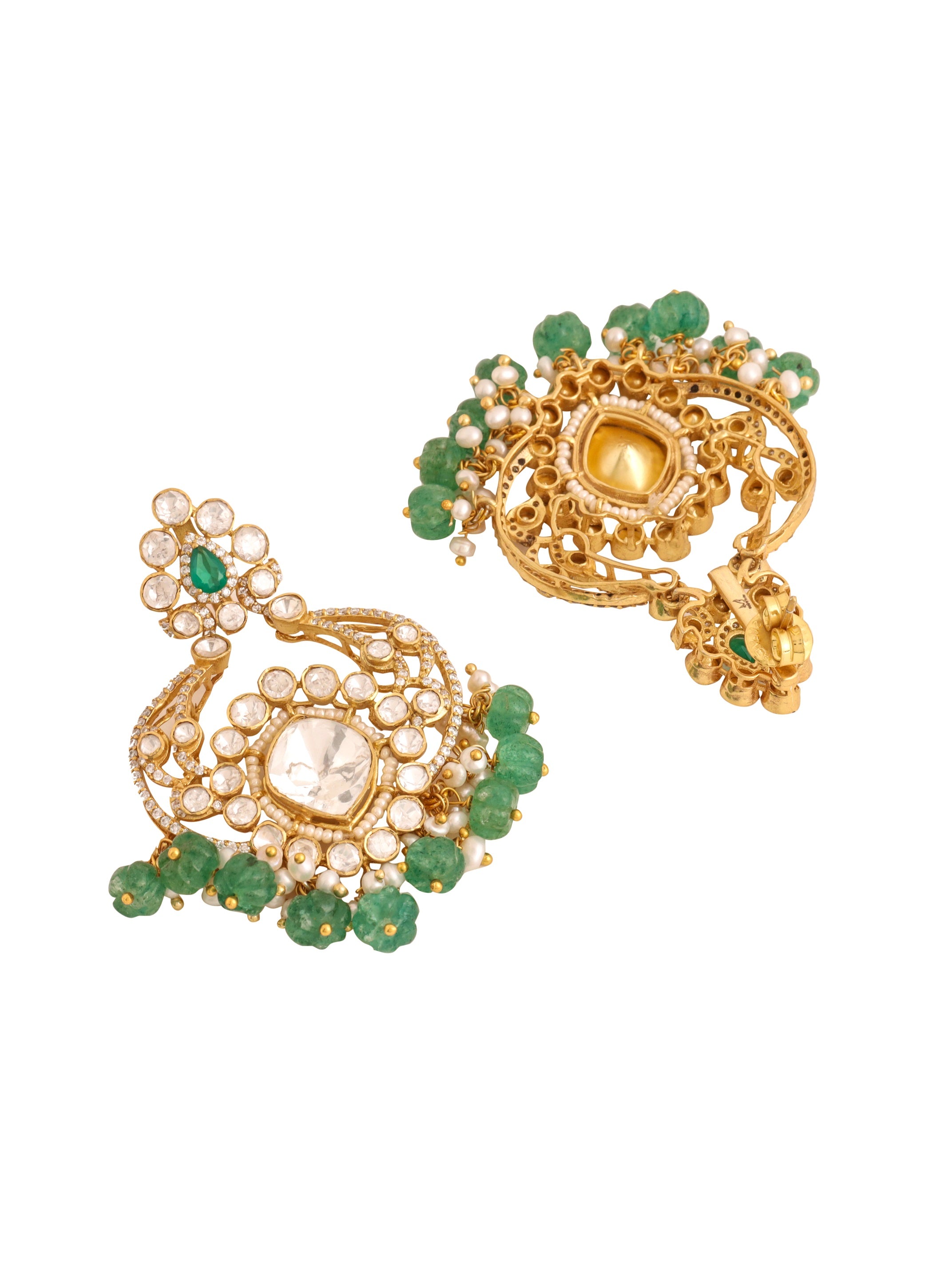 Pearl Green Onyx Verdant Harmony 925 Sterling Silver Chandbali Earrings For Women