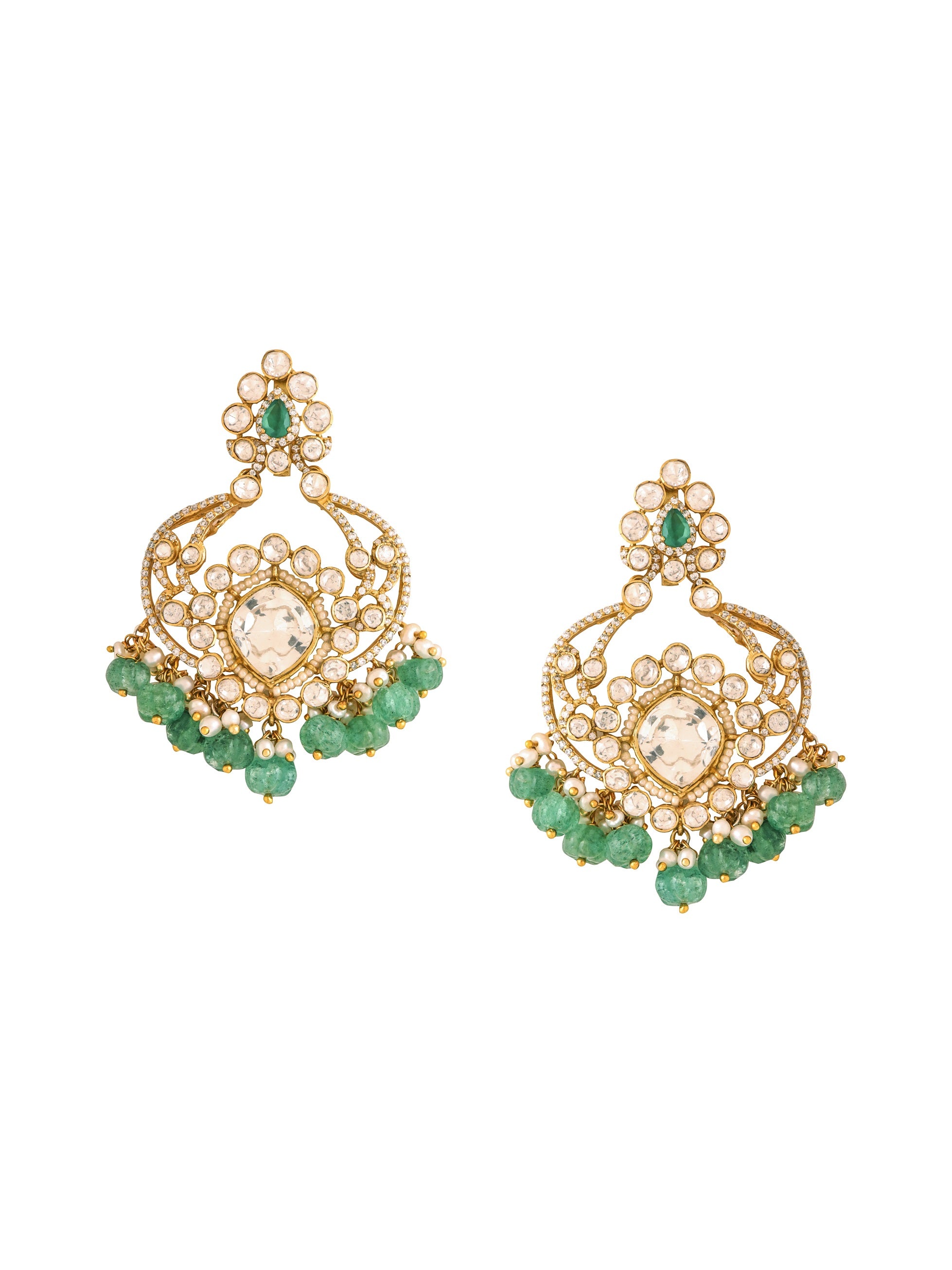 Pearl Green Onyx Verdant Harmony 925 Sterling Silver Chandbali Earrings For Women