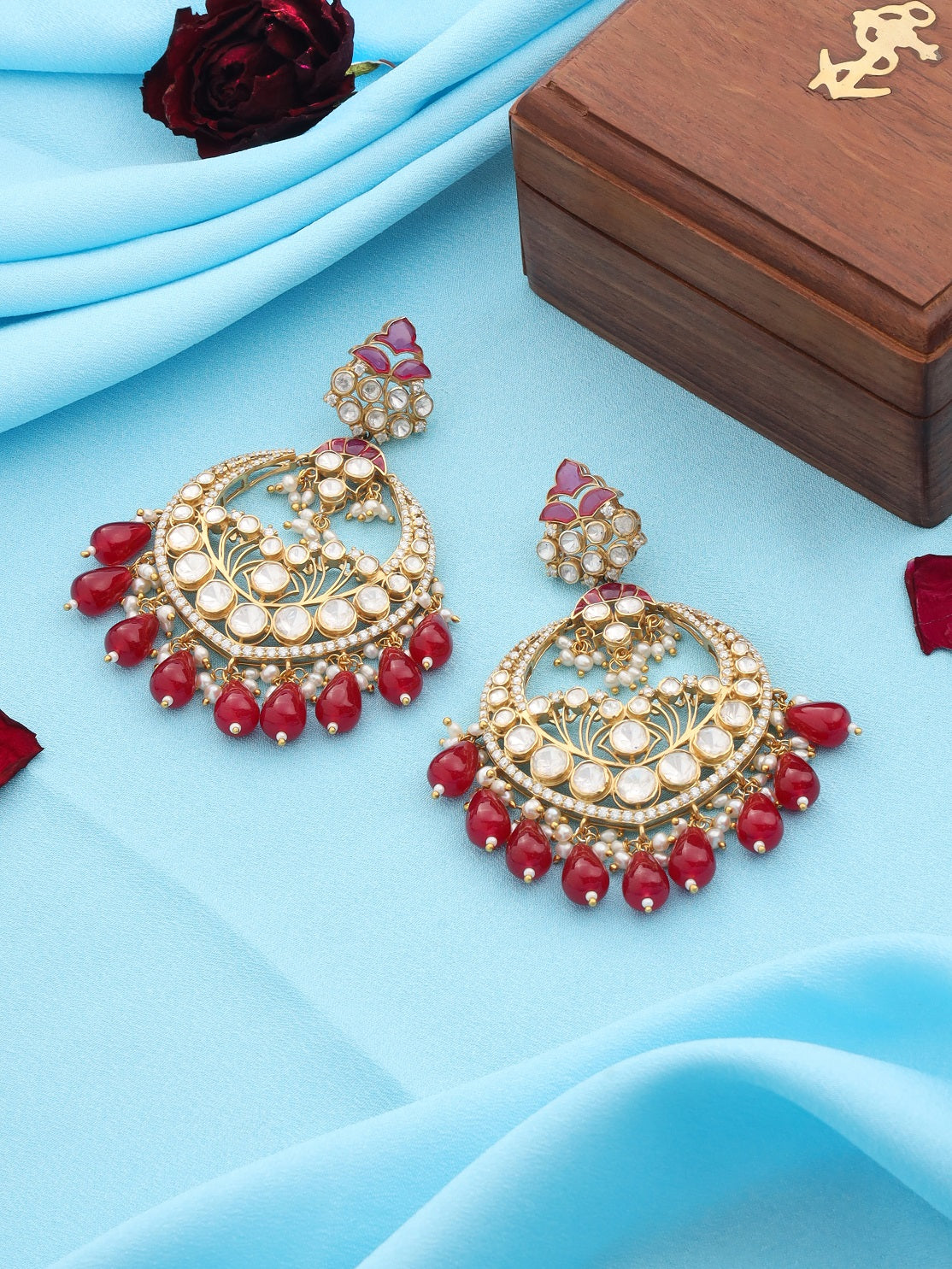 Fiery Charm 925 Sterling Silver Chandbali Earrings For Women