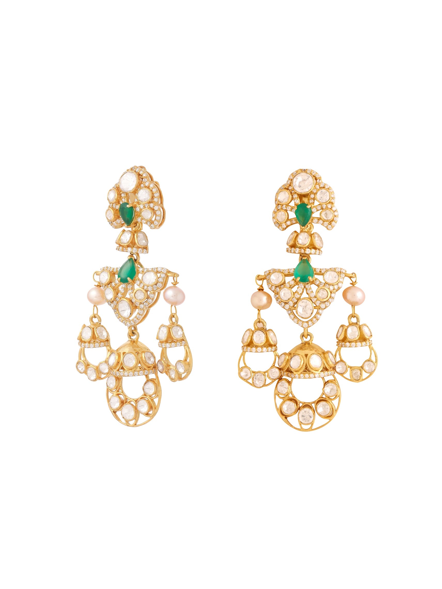 Green Onyx Whispers Chandbali Earrings For Women