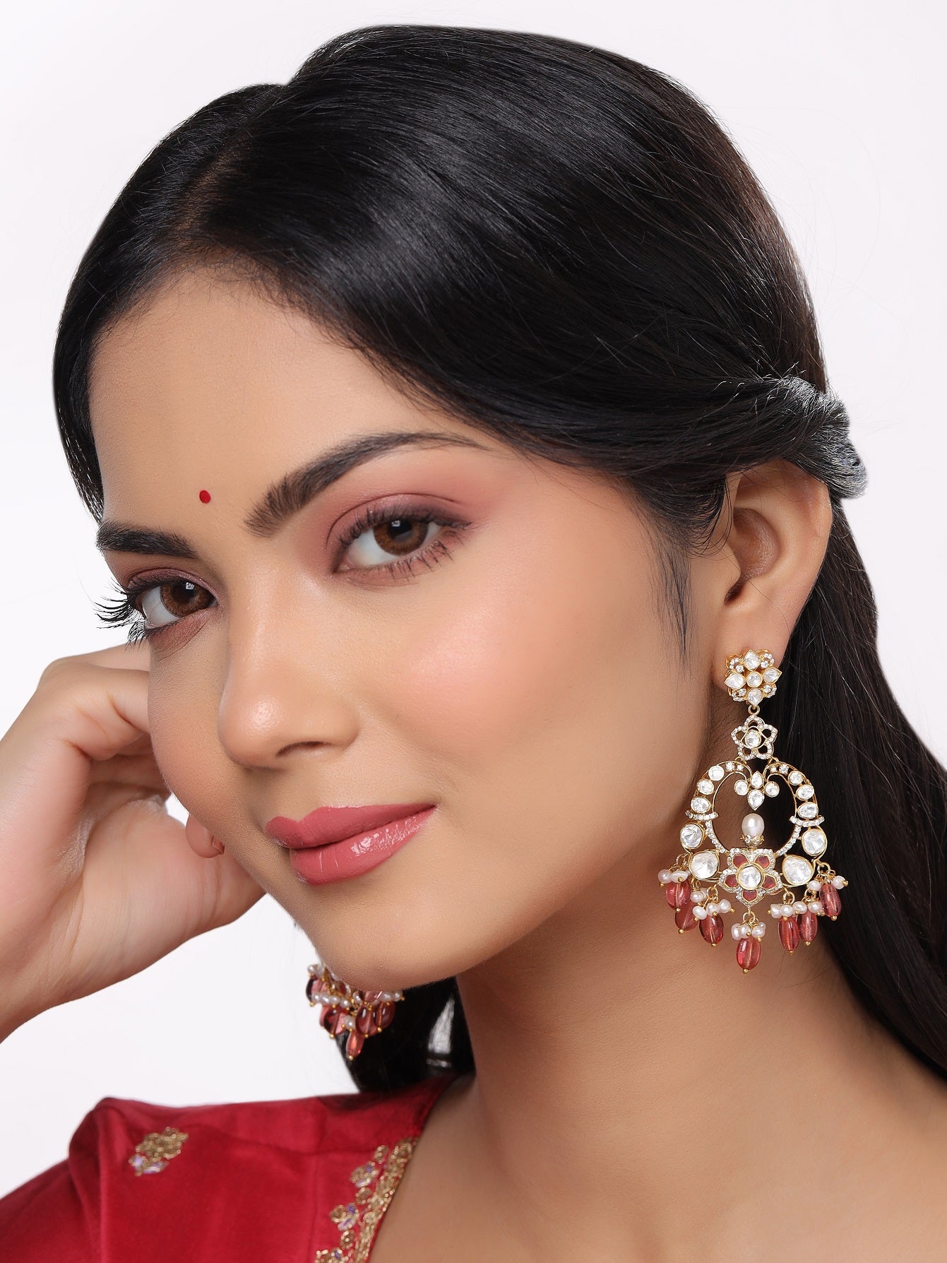 Crimson Cascade 925 Sterling Silver Chandbali Earrings For Women