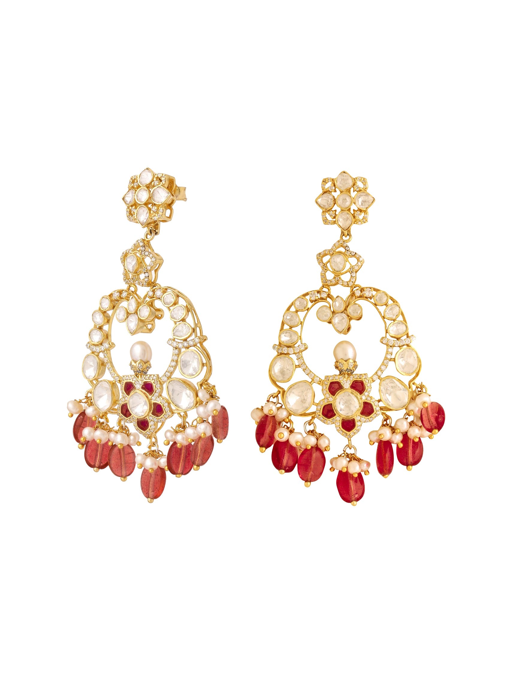 Crimson Cascade 925 Sterling Silver Chandbali Earrings For Women