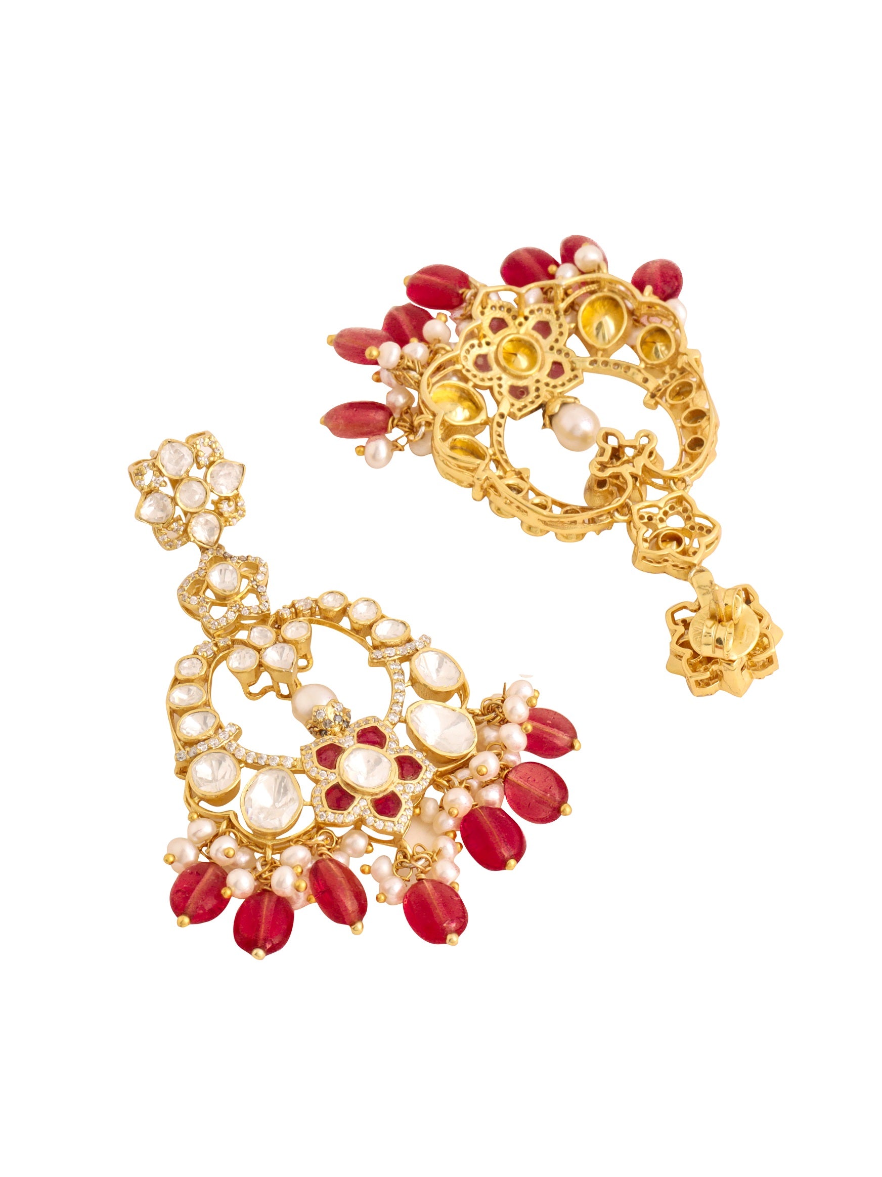 Crimson Cascade 925 Sterling Silver Chandbali Earrings For Women