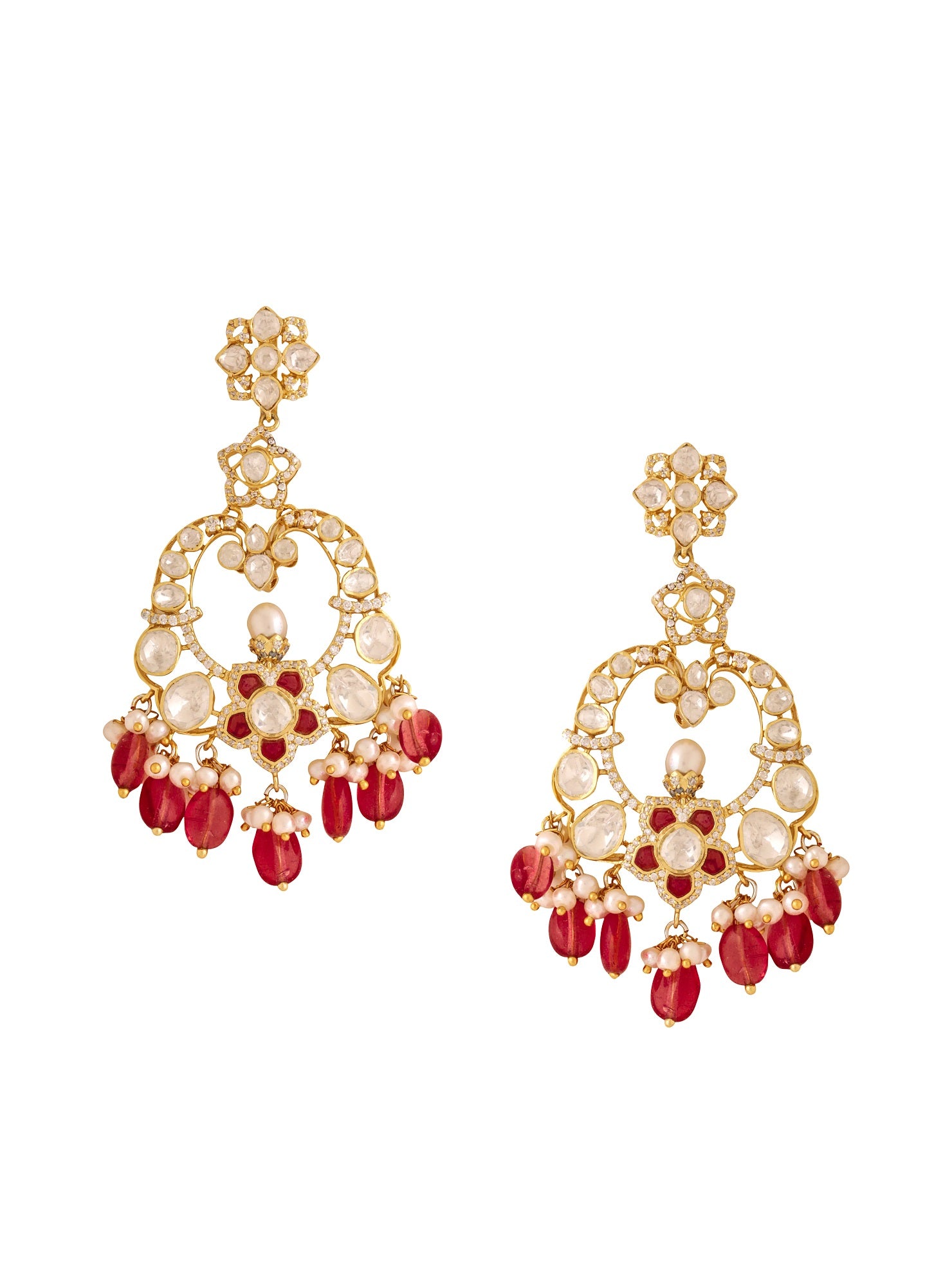 Crimson Cascade 925 Sterling Silver Chandbali Earrings For Women