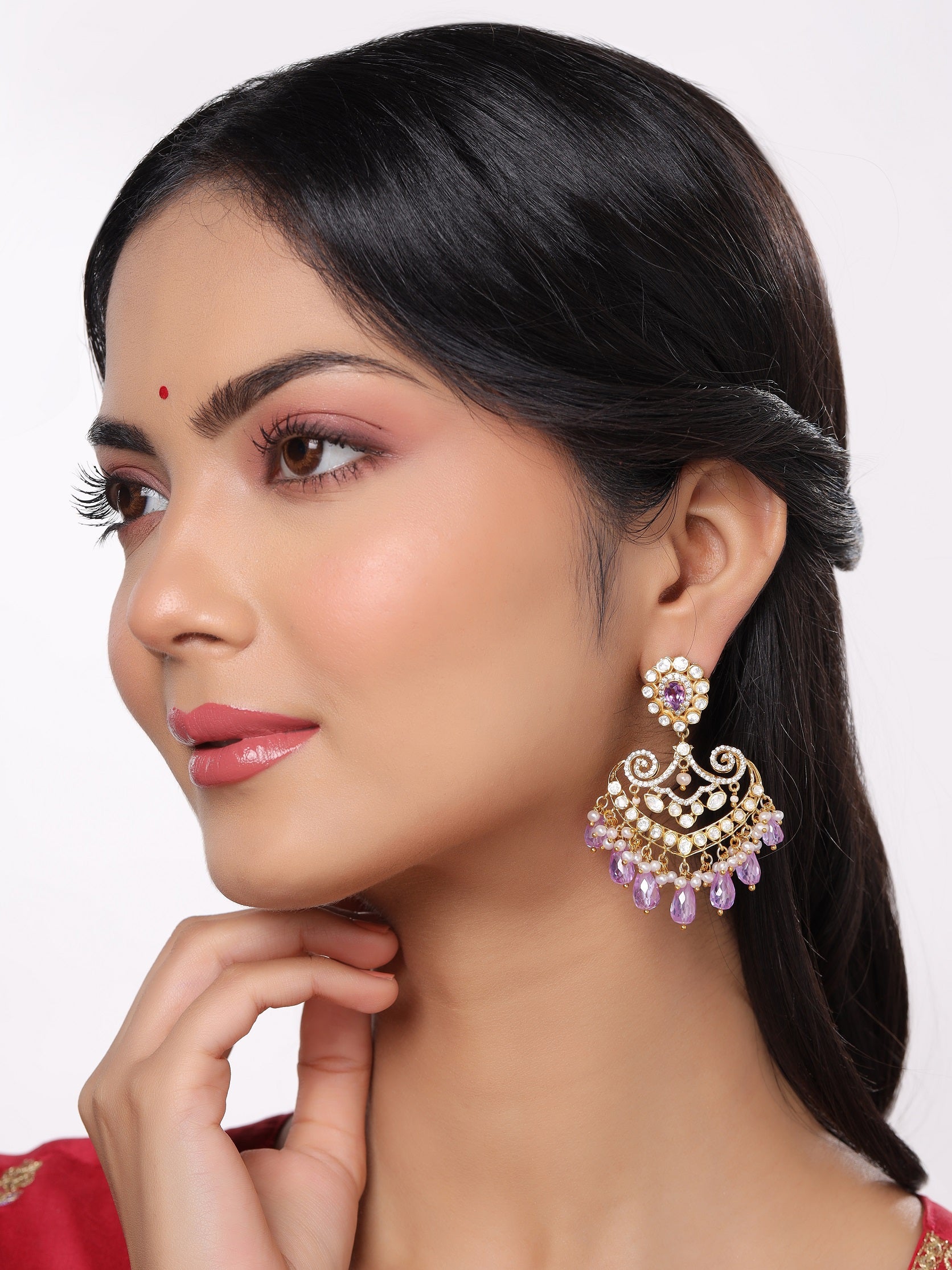 Amethyst Dreams Chandbali 925 Sterling Silver Earrings For Women