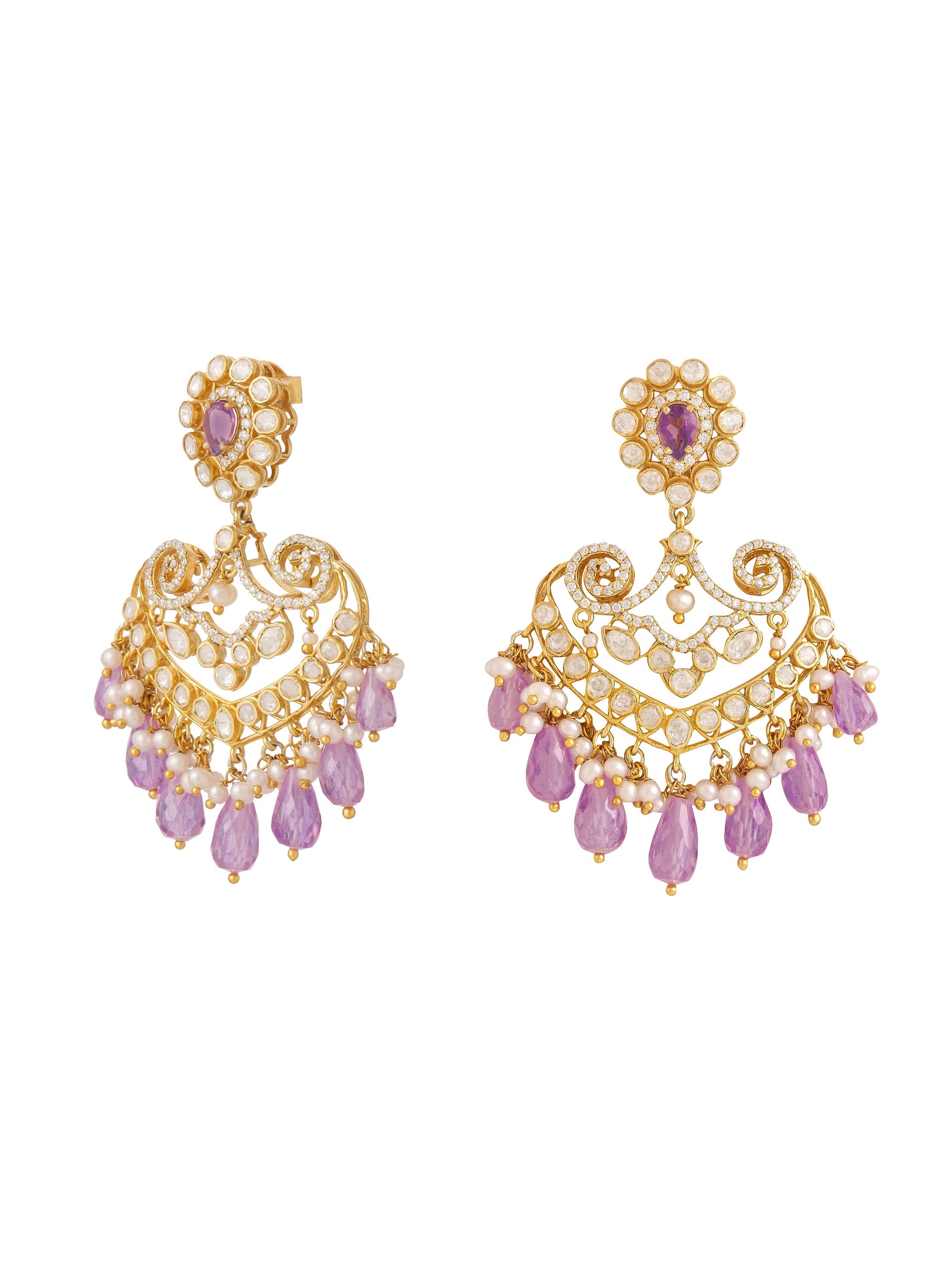 Amethyst Dreams Chandbali 925 Sterling Silver Earrings For Women