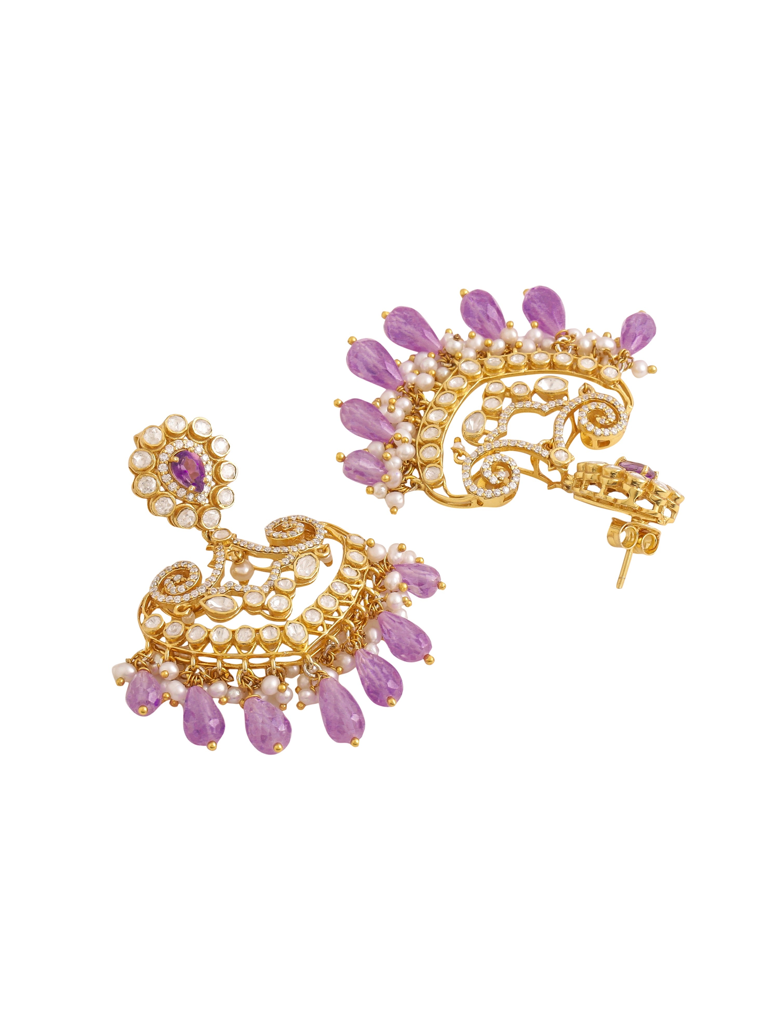 Amethyst Dreams Chandbali 925 Sterling Silver Earrings For Women