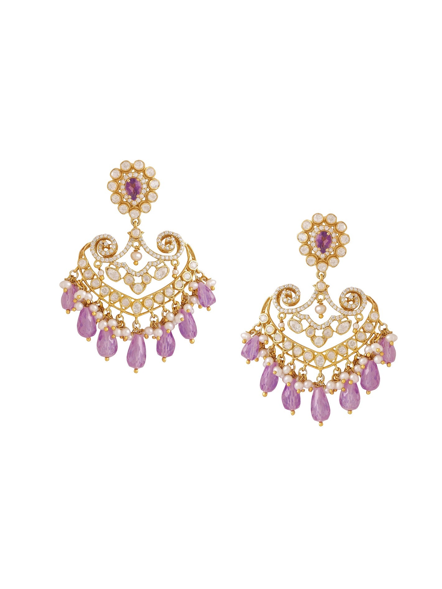 Amethyst Dreams Chandbali 925 Sterling Silver Earrings For Women