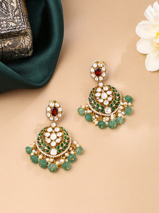 925 Sterling Silver Garnet Glaze Chandbali Earrings For Women