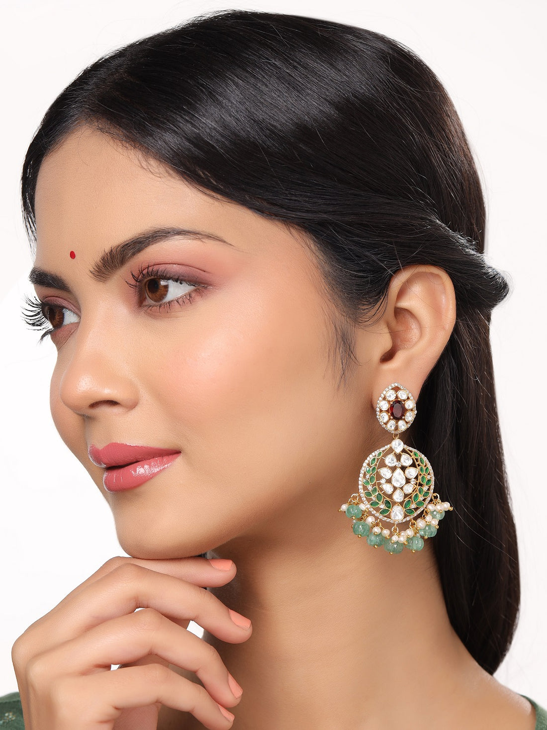 925 Sterling Silver Garnet Glaze Chandbali Earrings For Women