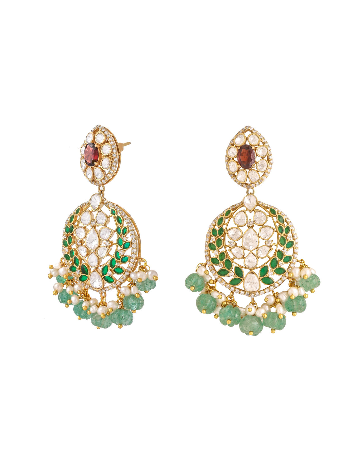 925 Sterling Silver Garnet Glaze Chandbali Earrings For Women