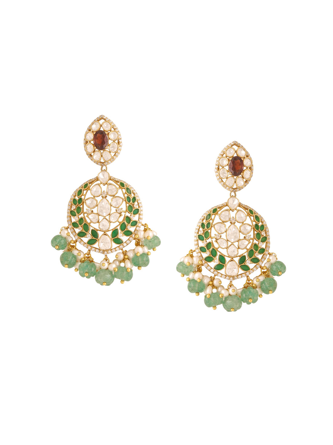 925 Sterling Silver Garnet Glaze Chandbali Earrings For Women
