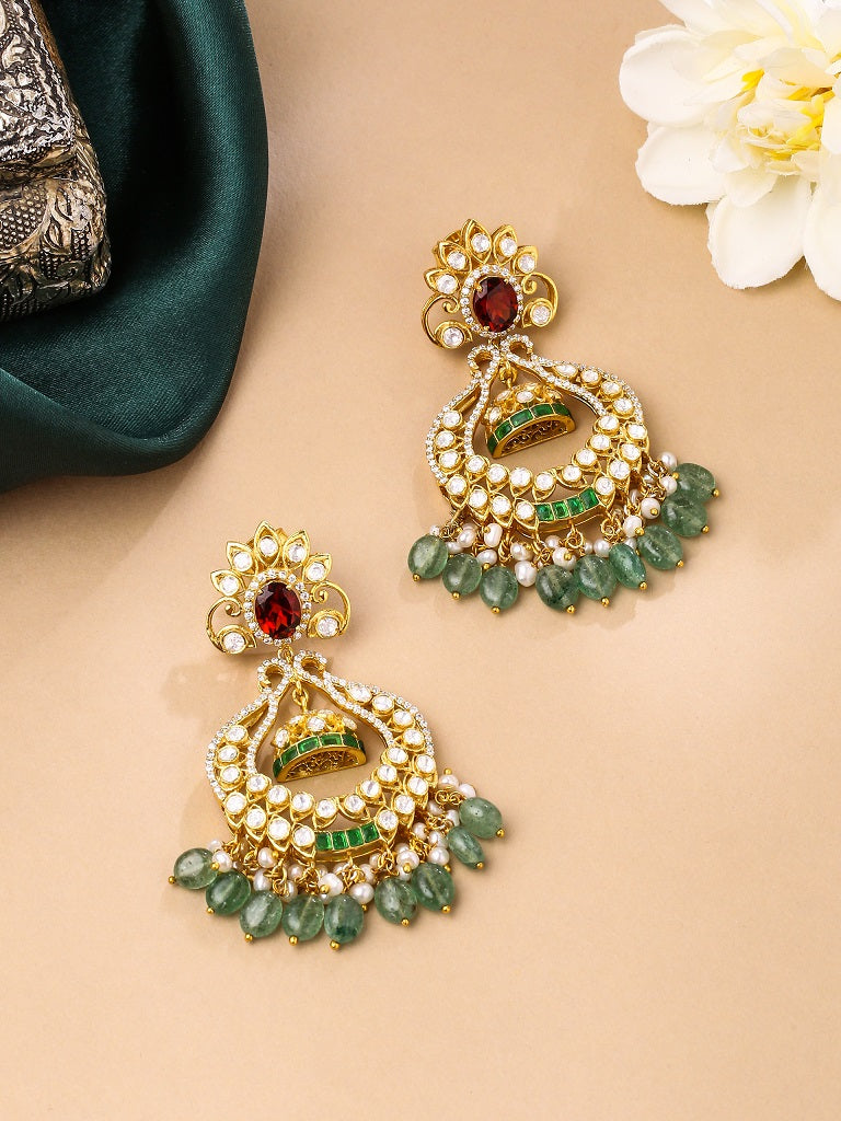925 Sterling Silver Garnet Glow Chandbali Earrings For Women
