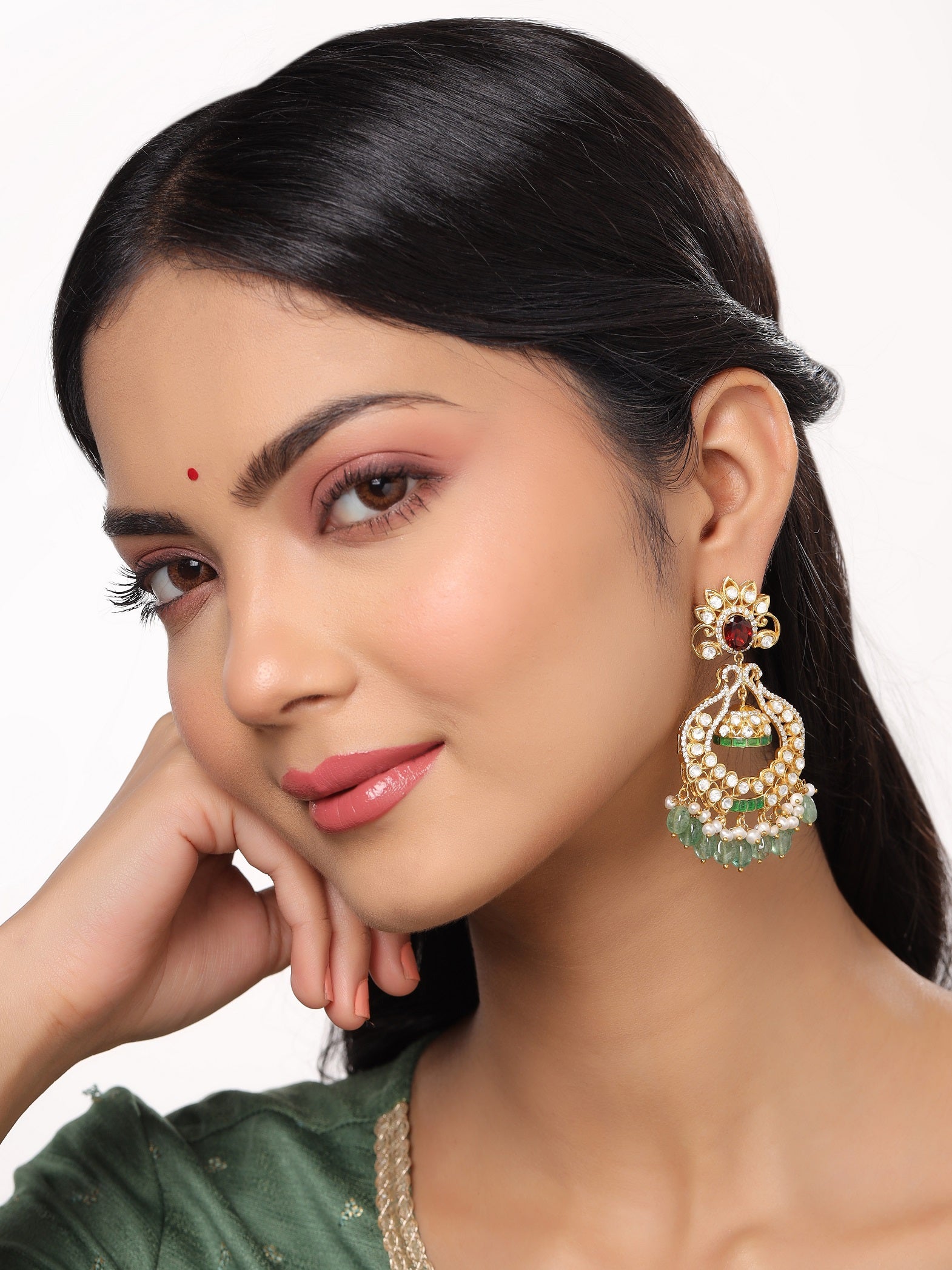 925 Sterling Silver Garnet Glow Chandbali Earrings For Women