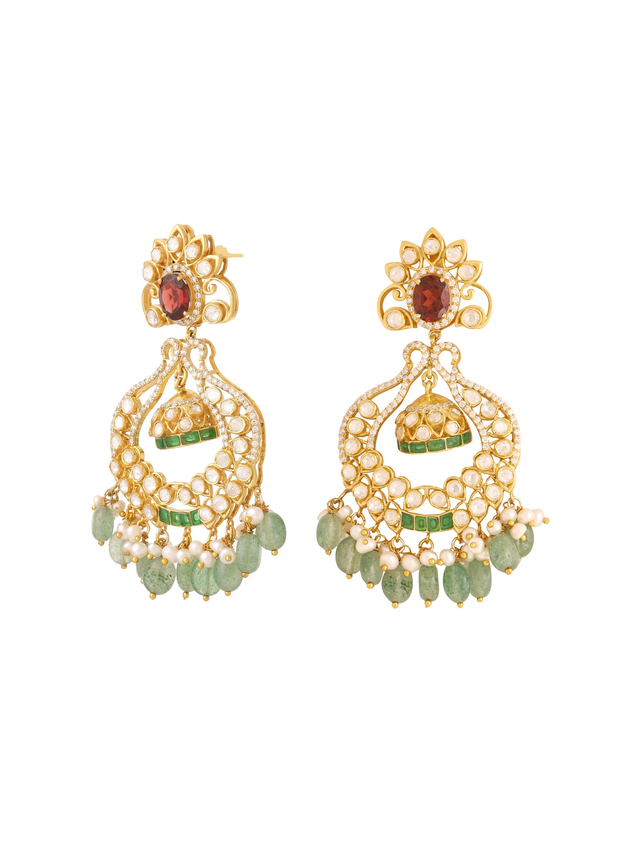 925 Sterling Silver Garnet Glow Chandbali Earrings For Women