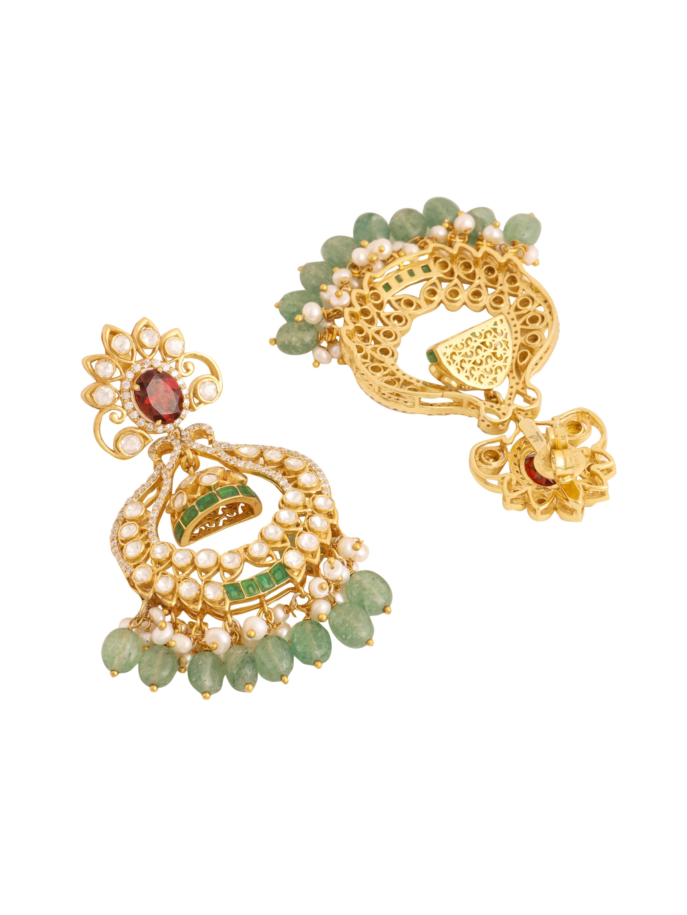 925 Sterling Silver Garnet Glow Chandbali Earrings For Women