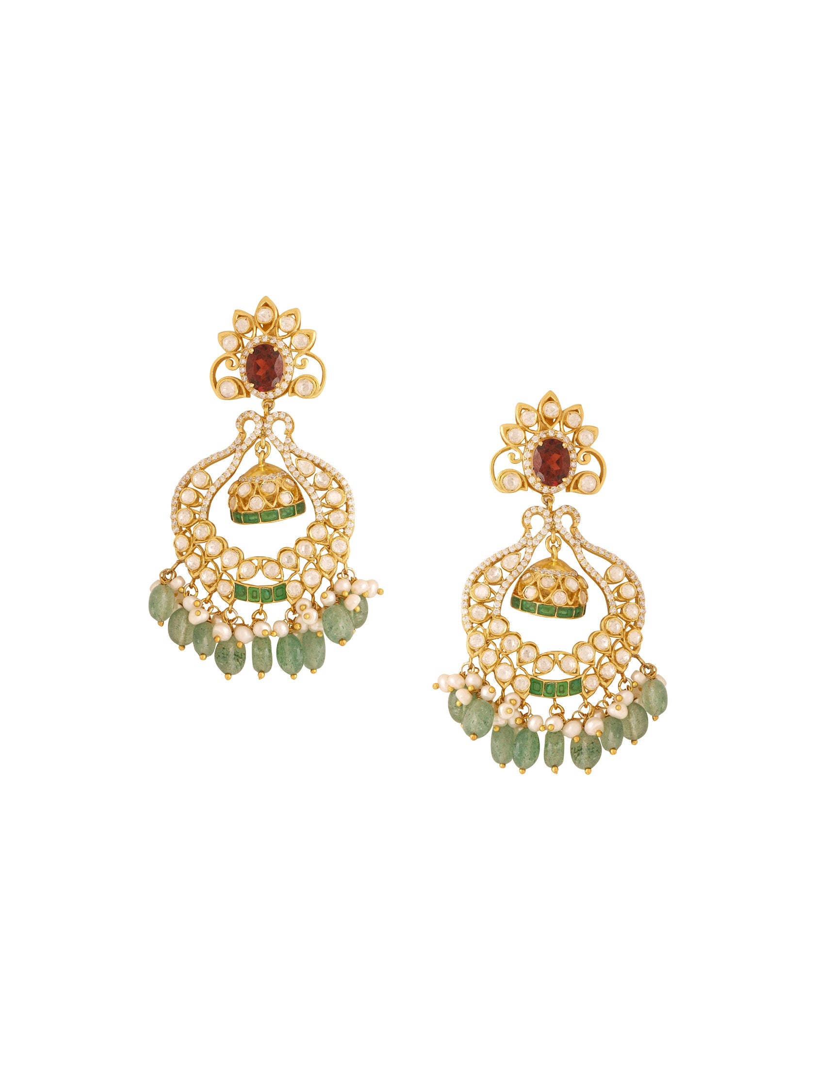 925 Sterling Silver Garnet Glow Chandbali Earrings For Women