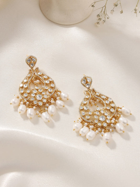 925 Sterling Silver Pearl Luminous Twilight Chandbali Earrings For Women