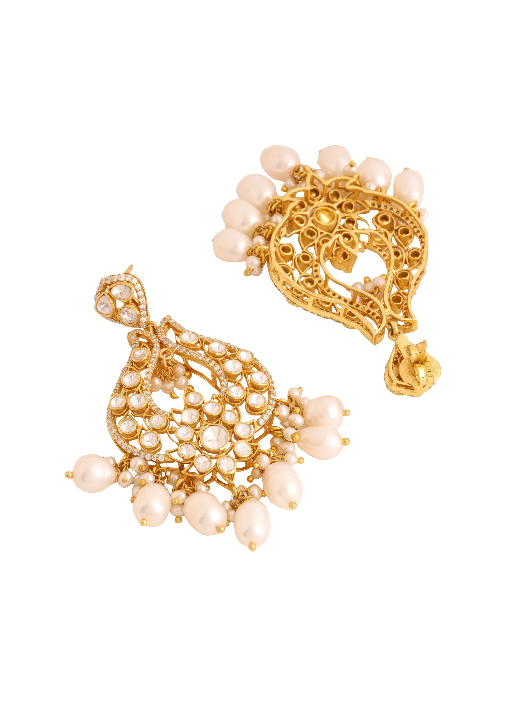 925 Sterling Silver Pearl Luminous Twilight Chandbali Earrings For Women