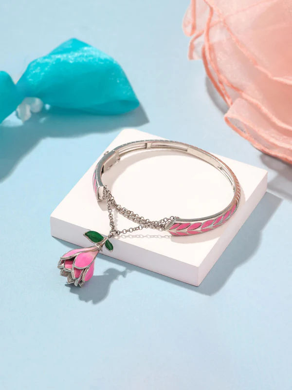 Floral Charm Elegance 925 Sterling Silver Bangle For Women