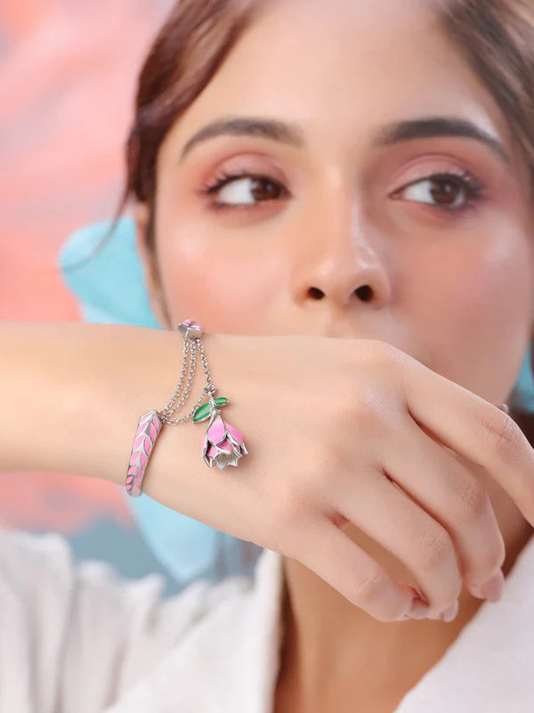 Floral Charm Elegance 925 Sterling Silver Bangle For Women